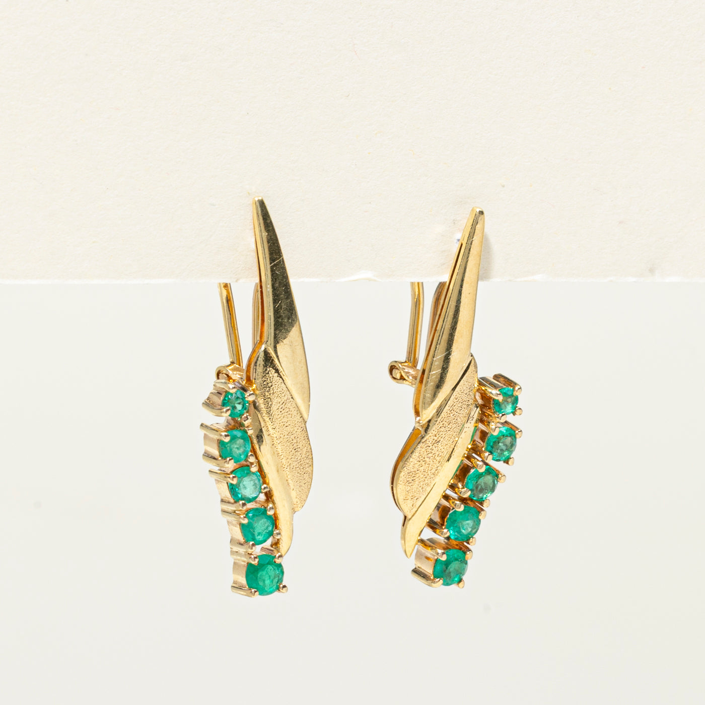 18k Five Stone Emerald Grooved Drop Earrings | 0.87ctw