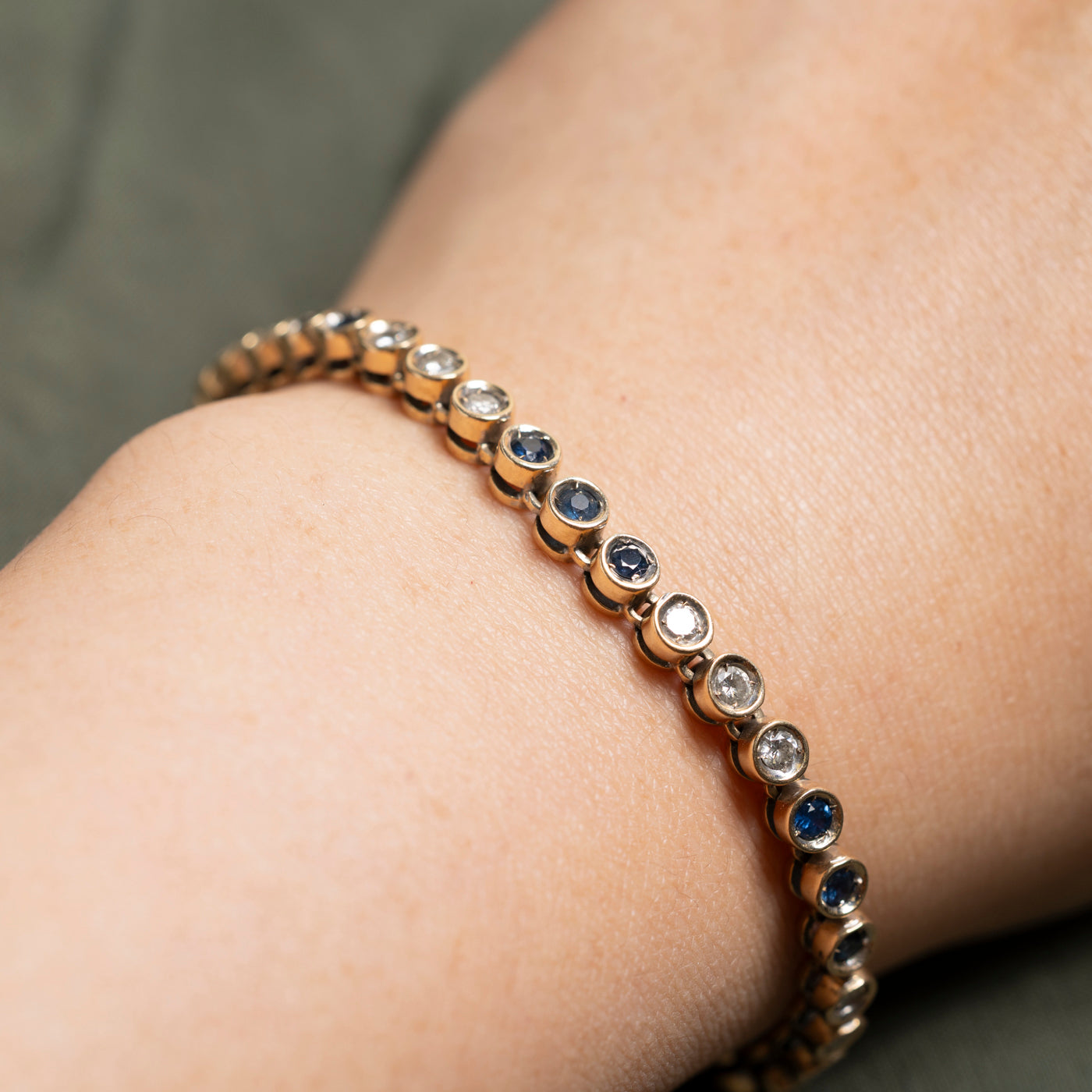 Bezel Set Sapphire & Diamond Gemstone Bracelet | 1.35ctw, 0.95ctw | 7"