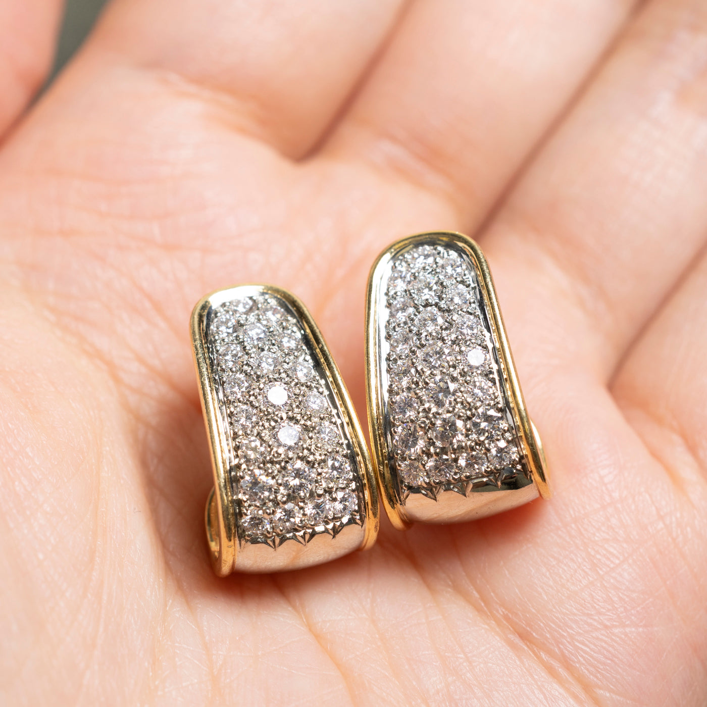 18k Pave Set Diamond Chunky Hoop Earrings | 1.54ctw