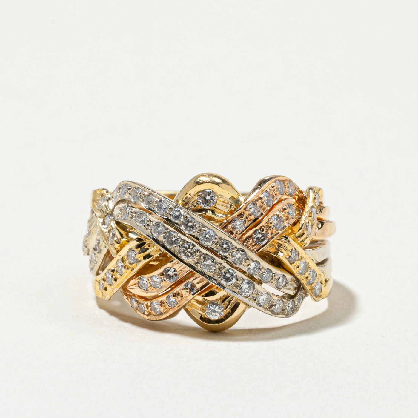 18k Tri Tone Diamond Puzzle Ring | 0.79ctw | SZ 9.25