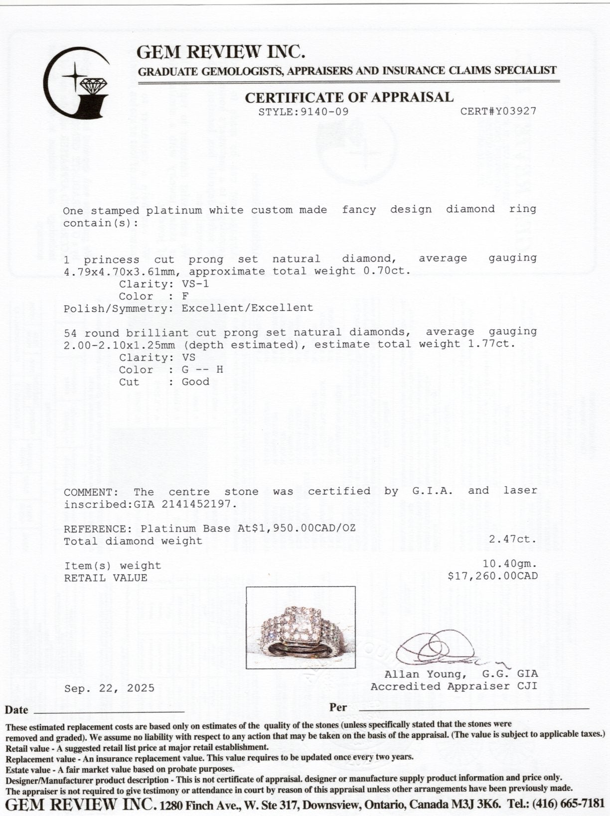 950 Platinum Princess Cut Diamond Halo Ring | 2.47ctw | SZ 5.25