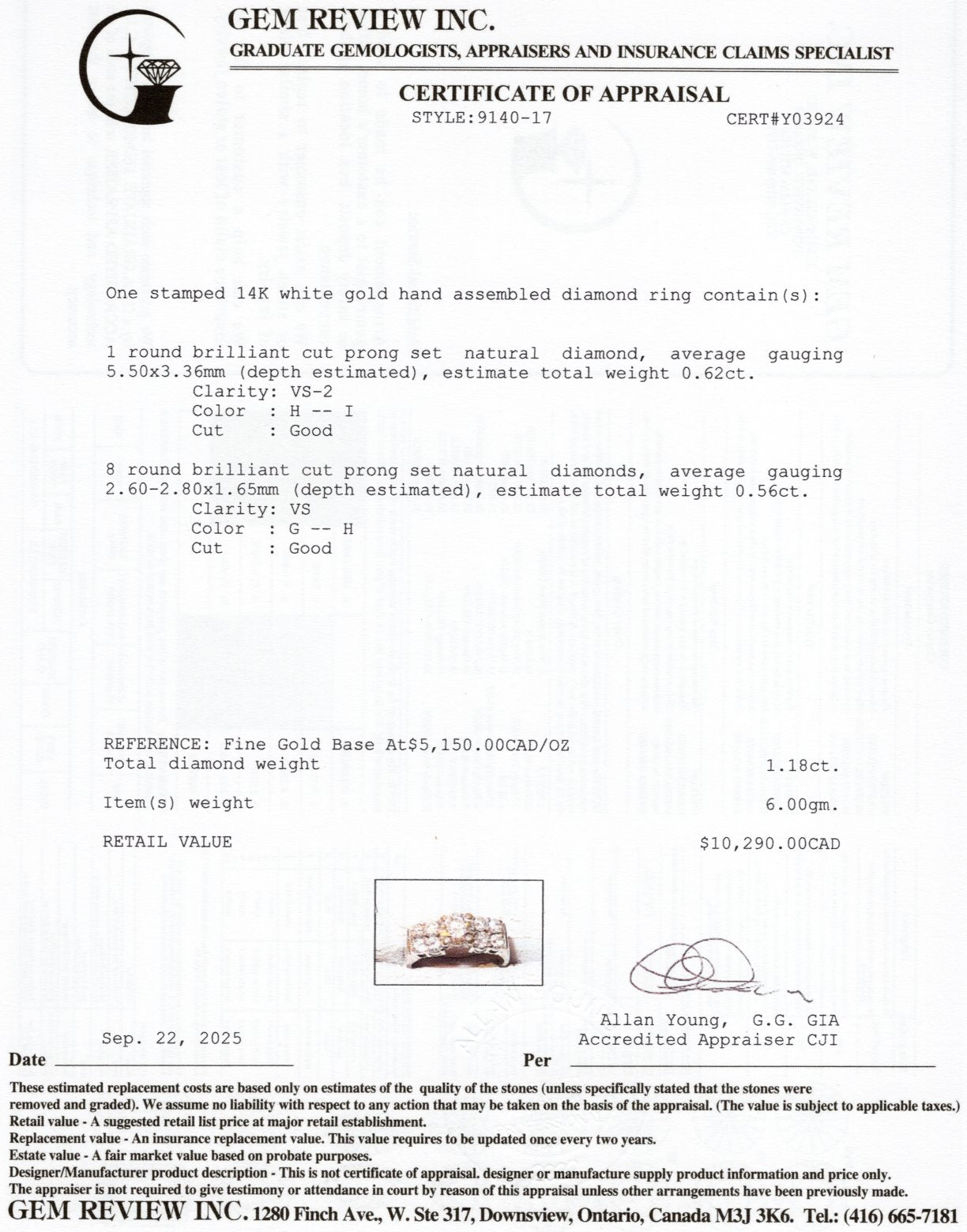 Round Brilliant Cut Diamond Accented Engagement Ring | 0.62ct VS2 H/I, 0.56ctw | SZ 5.25