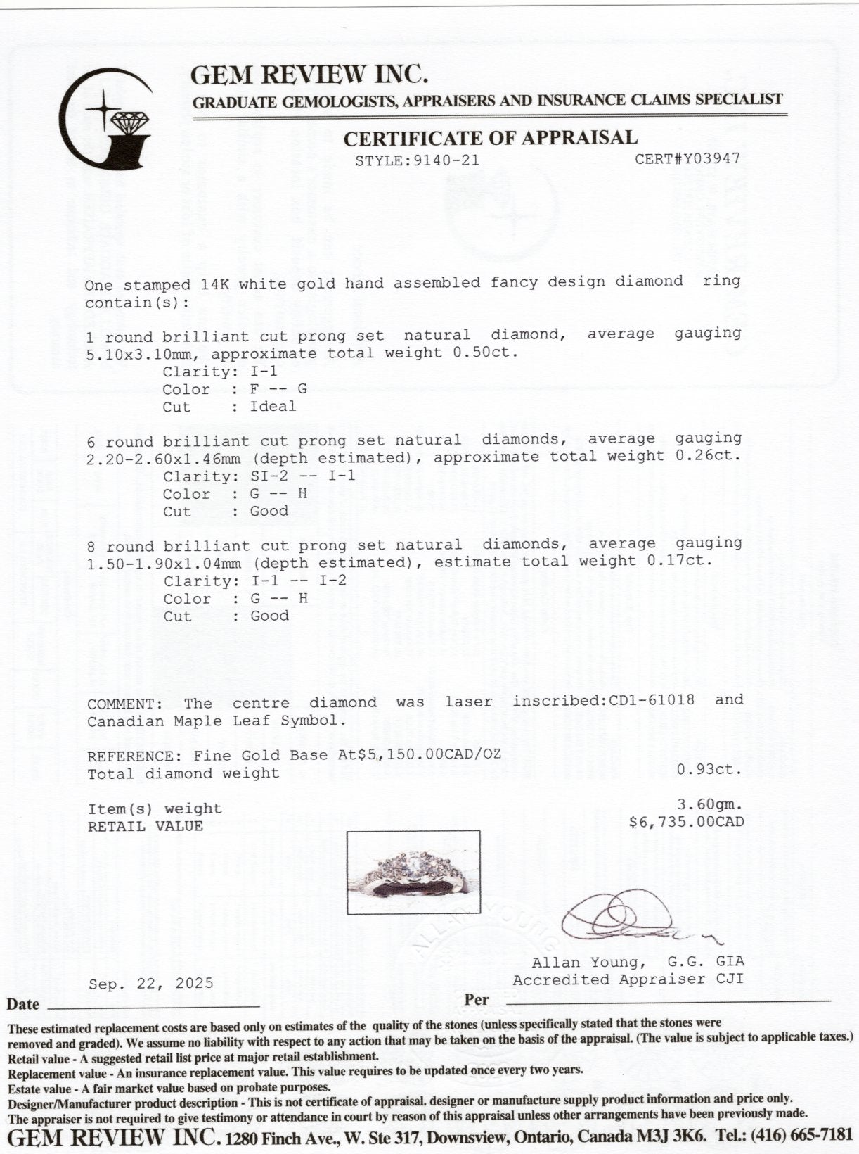 Round Brilliant Cut Diamond Accented Engagement Ring | 0.50ct I1 F/G, 0.43ctw | SZ 3.75