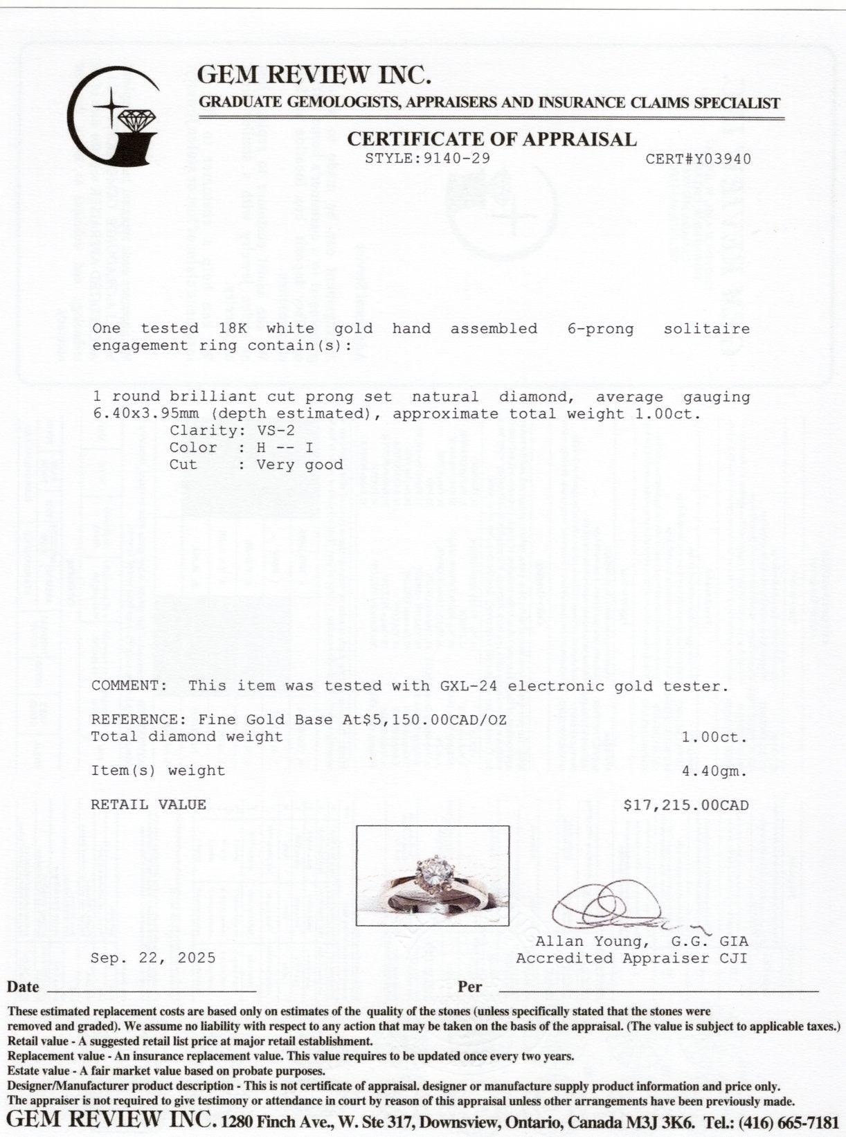 18k Solitaire Diamond Reverse Tapered Engagement Ring | 1.00ct VS2 H/I VG | SZ 6.25