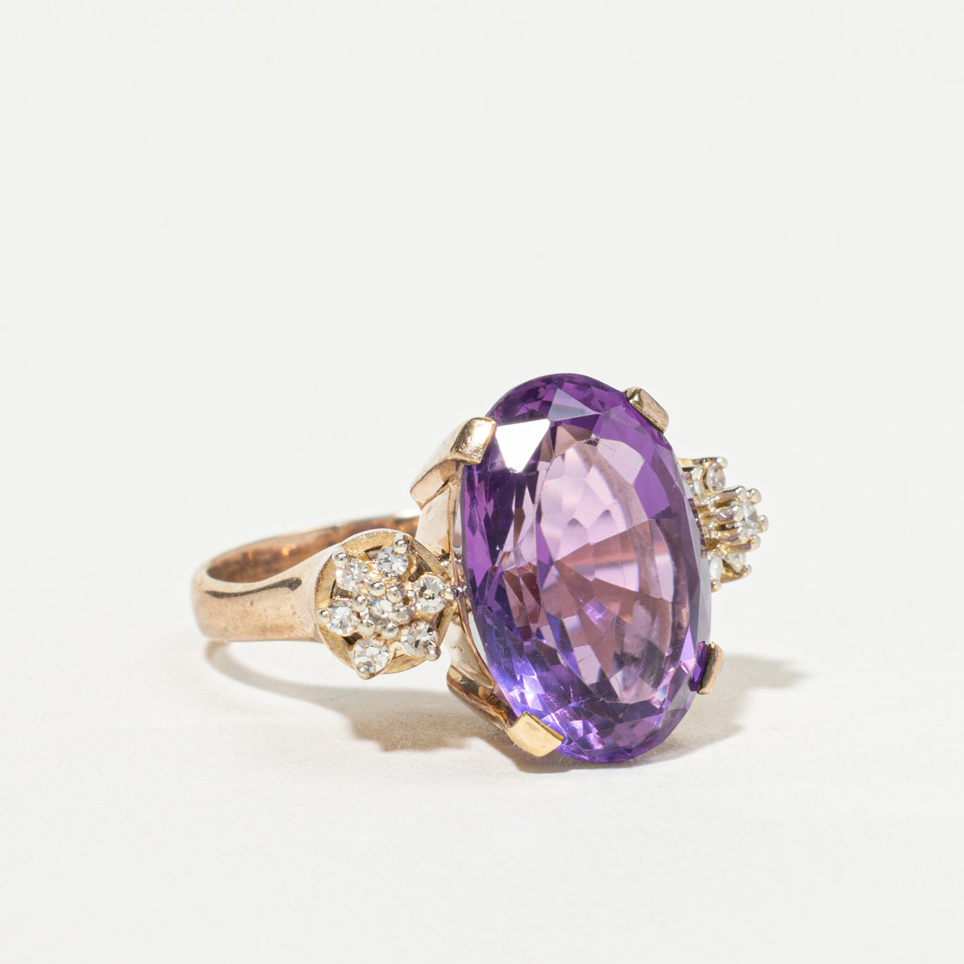 Oval Cut Amethyst & Diamond Cocktail Ring | 7.57ct, 0.21ctw | SZ 6