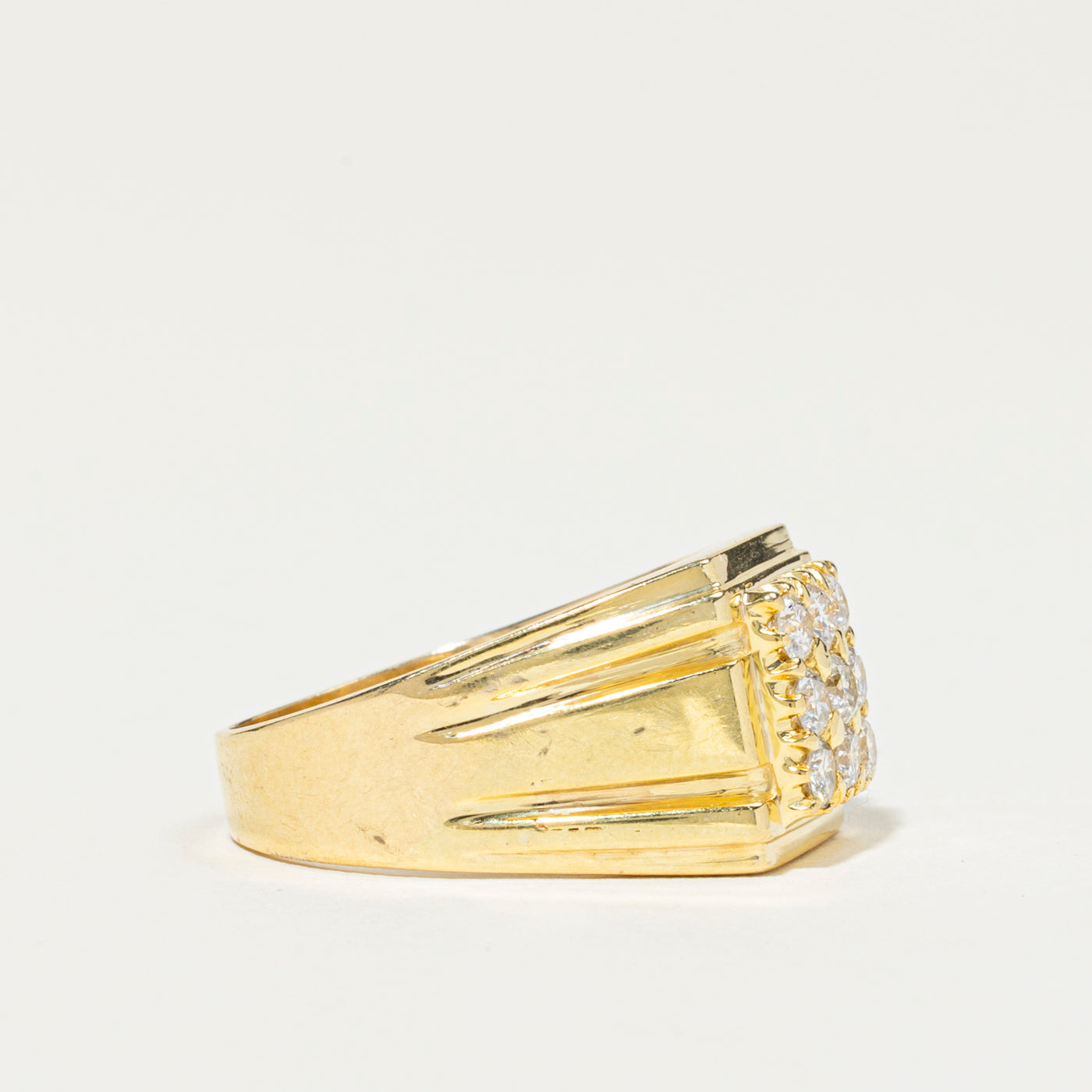 Diamond Grid Grooved Signet Ring | 0.90ctw | SZ 10.5