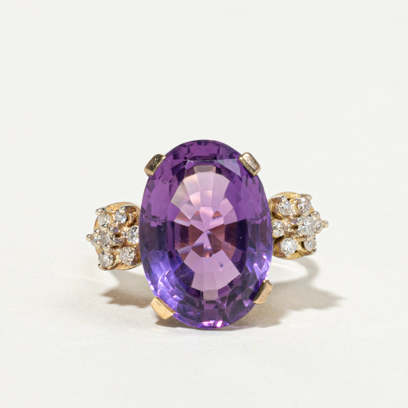 Oval Cut Amethyst & Diamond Cocktail Ring | 7.57ct, 0.21ctw | SZ 6