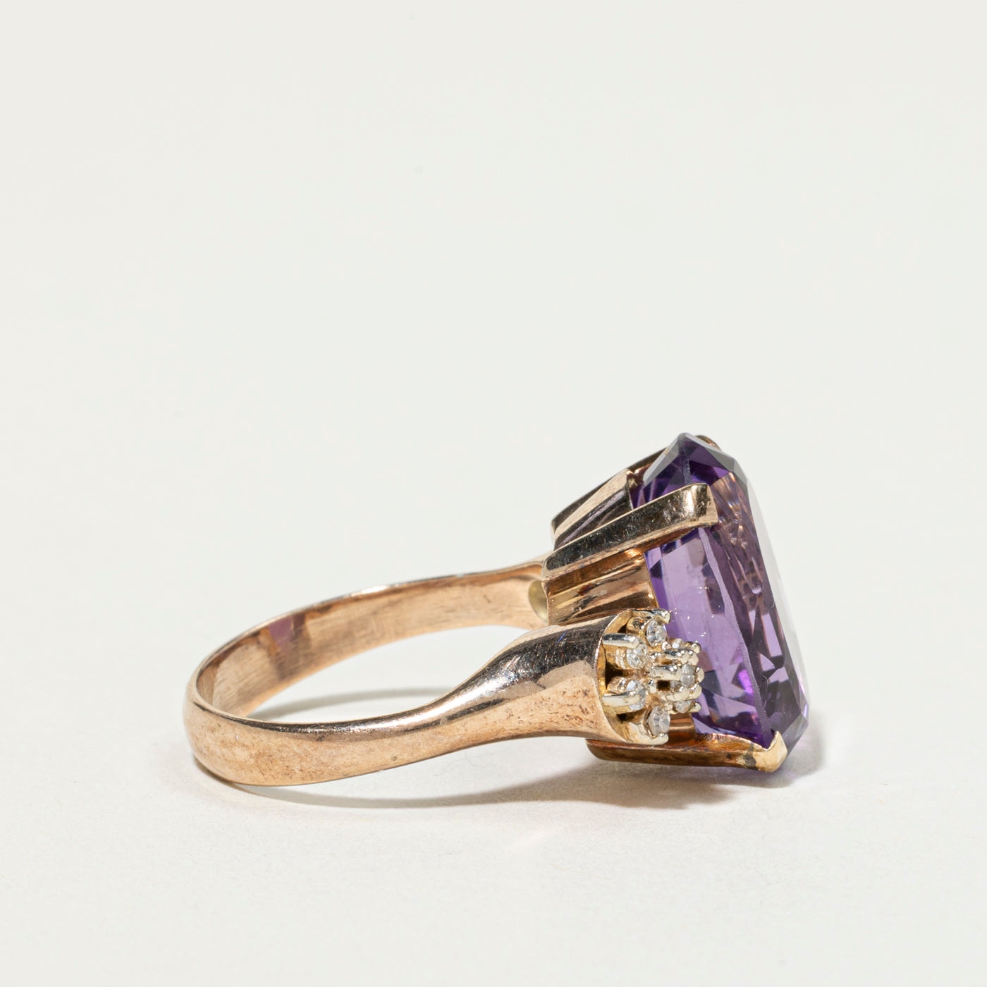 Oval Cut Amethyst & Diamond Cocktail Ring | 7.57ct, 0.21ctw | SZ 6