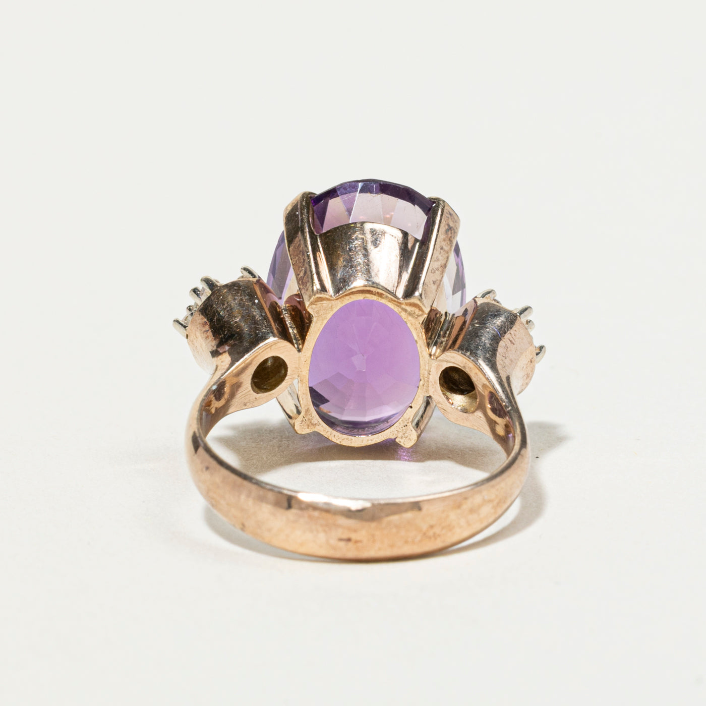 Oval Cut Amethyst & Diamond Cocktail Ring | 7.57ct, 0.21ctw | SZ 6