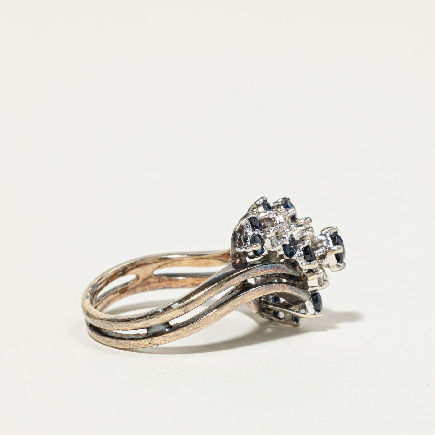 Sapphire & Diamond Cluster Bypass Ring | 0.88ctw, 0.30ctw | SZ 6