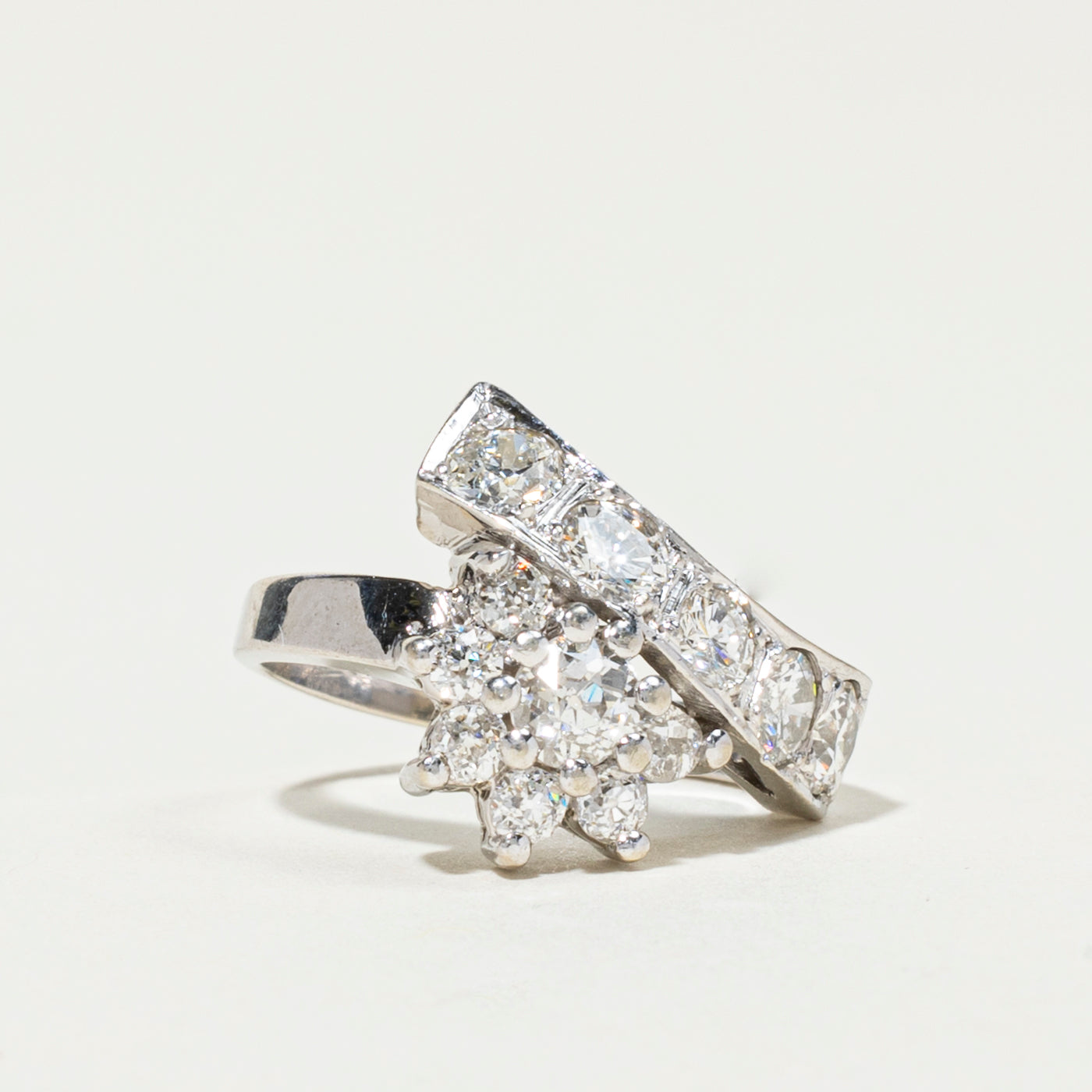 Old European Cut Diamond Petal Cluster Bypass Ring | 1.67ctw | SZ 6