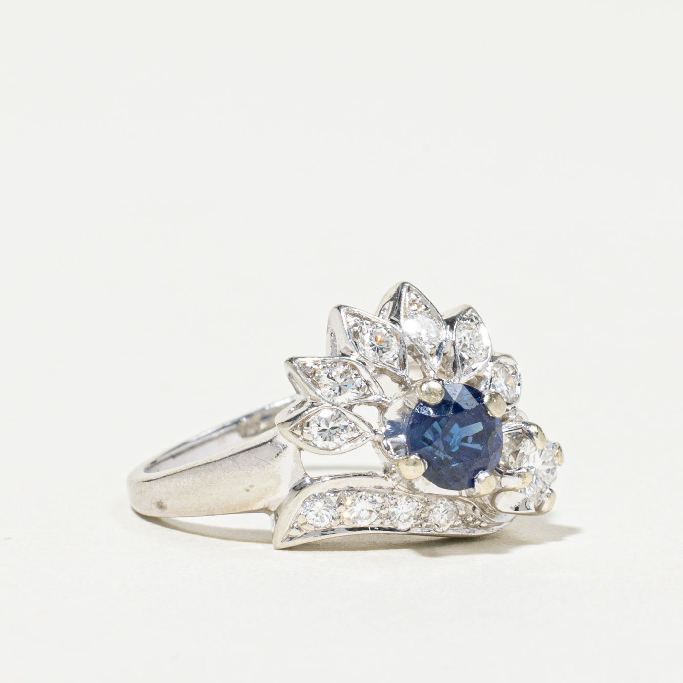 18k Sapphire & Diamond Floral Ring | 0.68ct, 0.36ctw | SZ 5.5