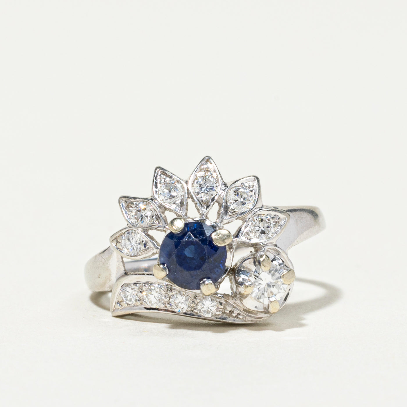 18k Sapphire & Diamond Floral Ring | 0.68ct, 0.36ctw | SZ 5.5