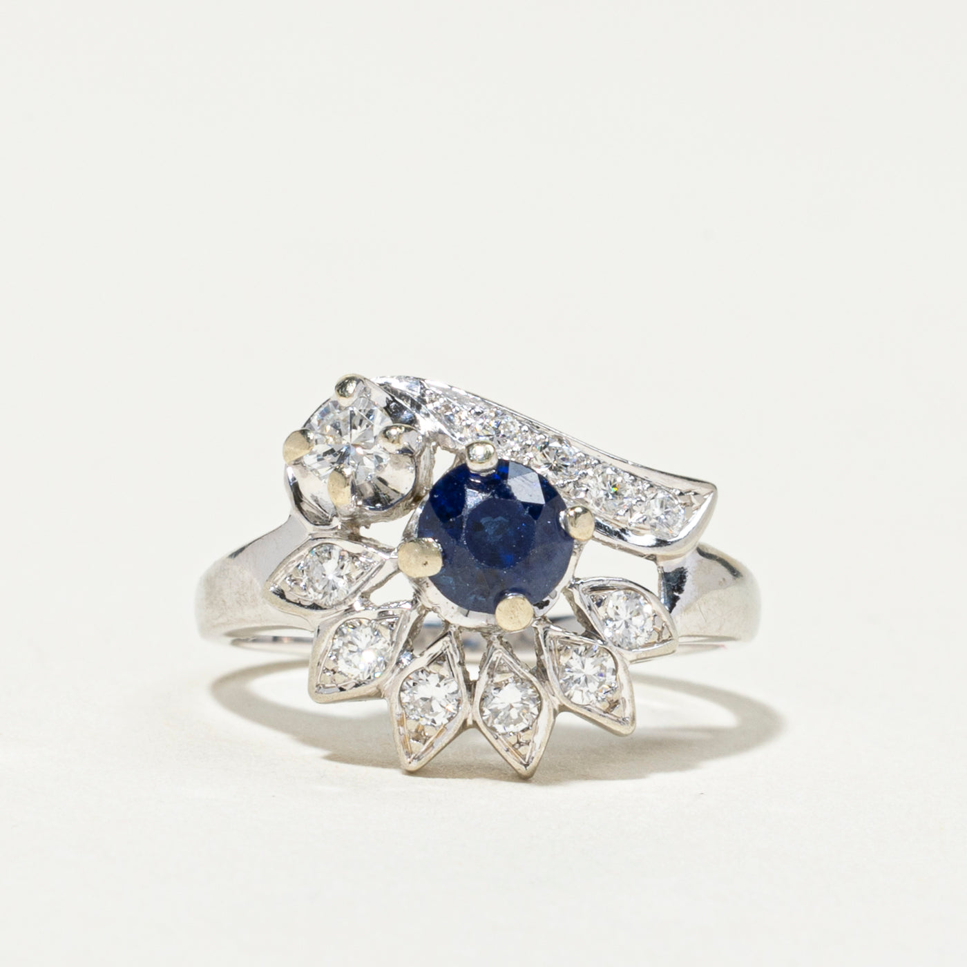 18k Sapphire & Diamond Floral Ring | 0.68ct, 0.36ctw | SZ 5.5