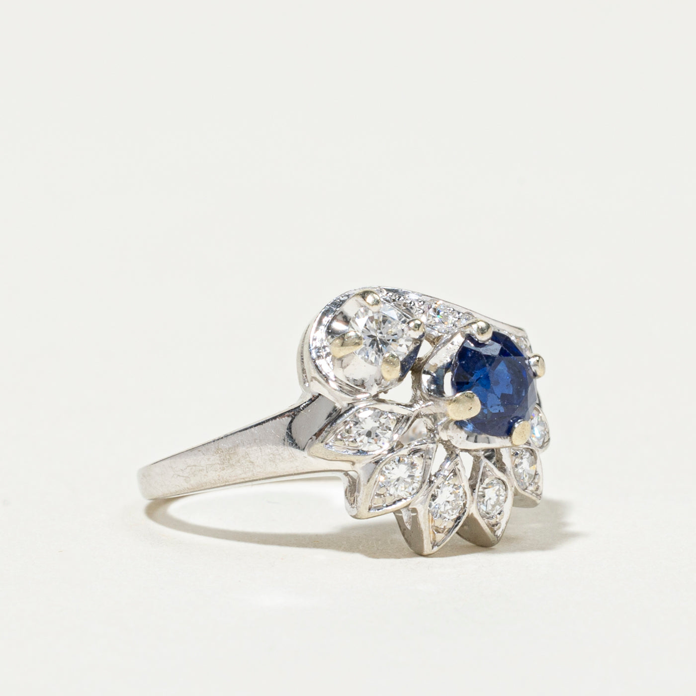 18k Sapphire & Diamond Floral Ring | 0.68ct, 0.36ctw | SZ 5.5