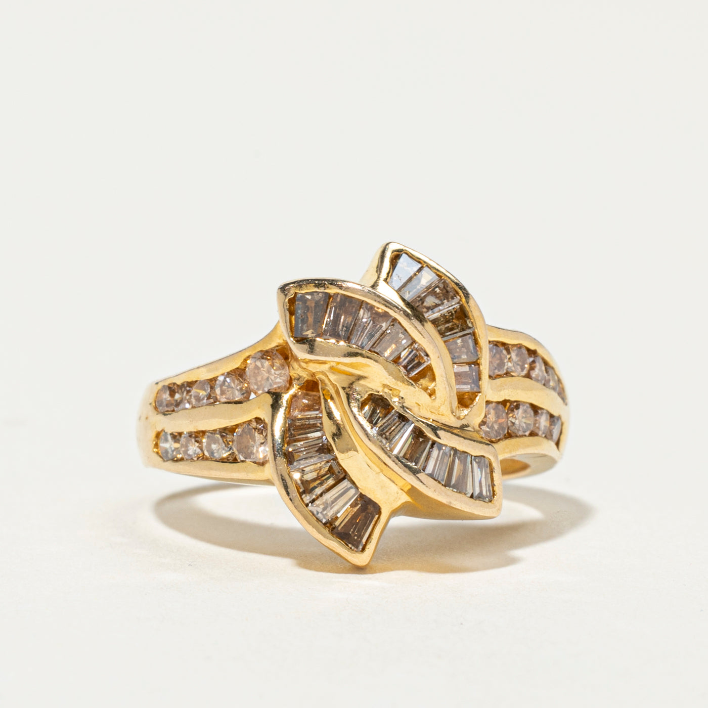 18k Channel Set Cognac Diamond Twisted Ring | 1.13ctw | SZ 7