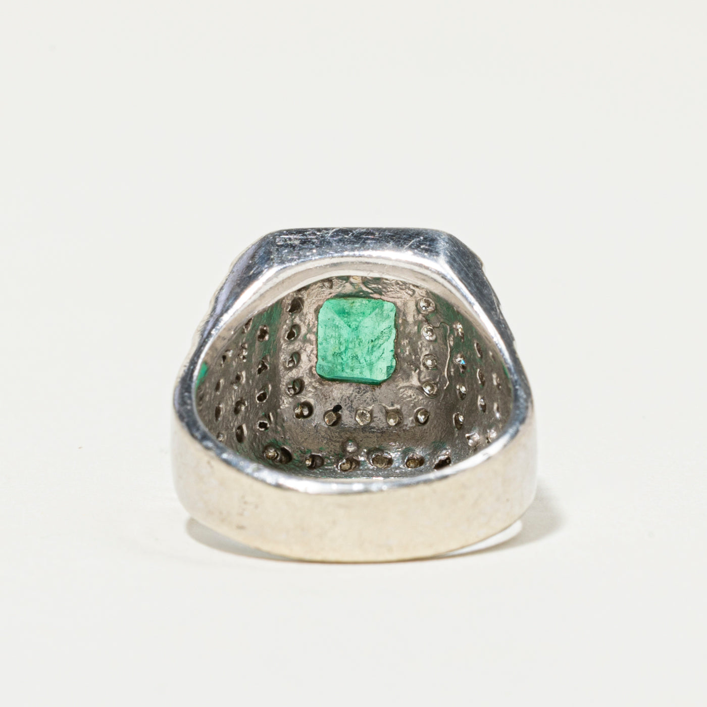 Bezel Set Emerald & Diamond Halo Cocktail Ring | 1.00ct, 0.63ctw | SZ 7