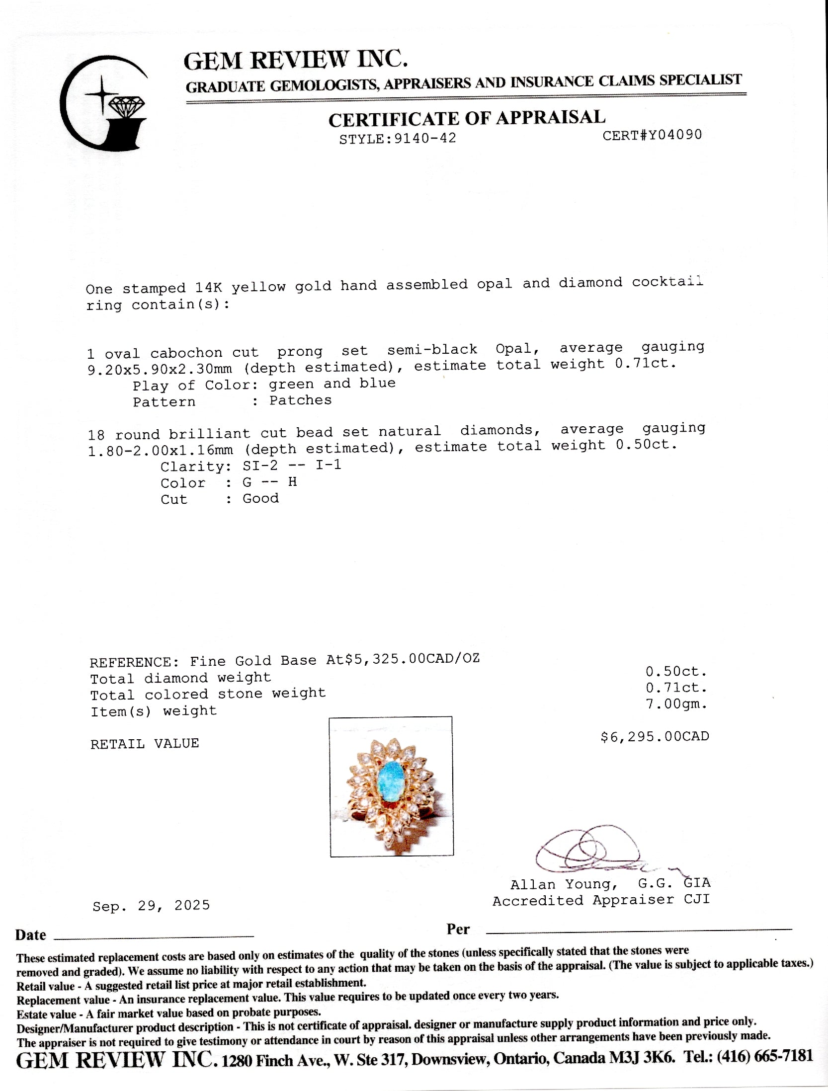 Semi-Black Opal & Diamond Cocktail Ring | 0.71ct, 0.50ctw | SZ 8.75