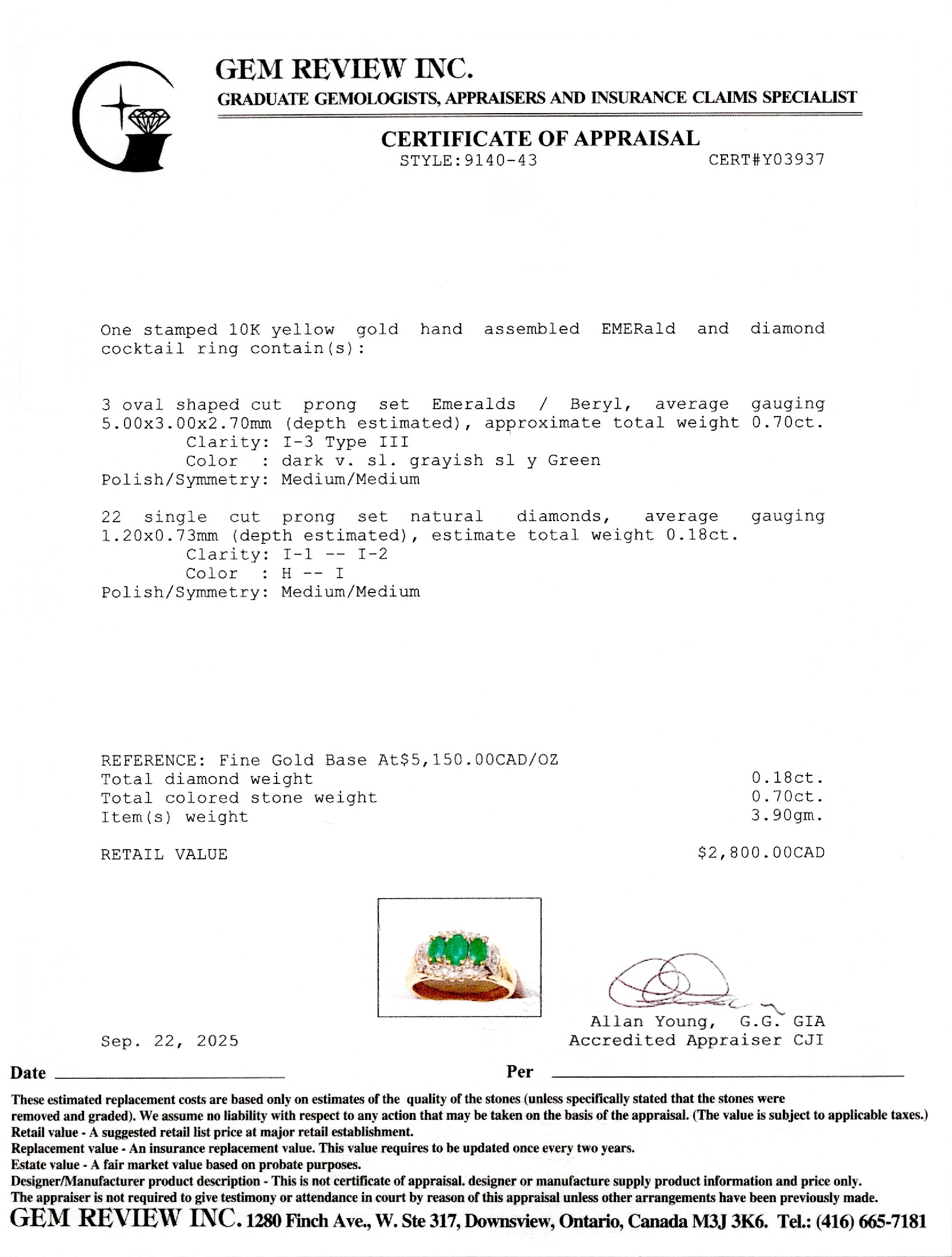 Three Stone Emerald & Diamond Petal Halo Ring | 0.70ctw, 0.18ctw | SZ 5.75