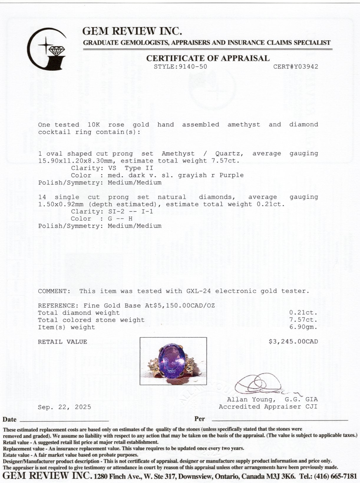 Oval Cut Amethyst & Diamond Cocktail Ring | 7.57ct, 0.21ctw | SZ 6