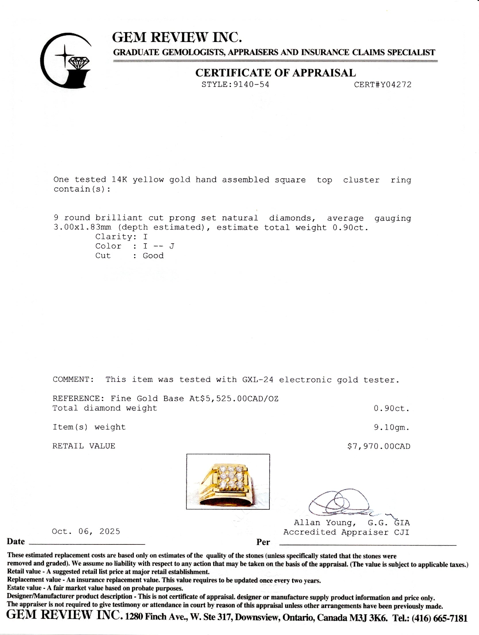 Diamond Grid Grooved Signet Ring | 0.90ctw | SZ 10.5