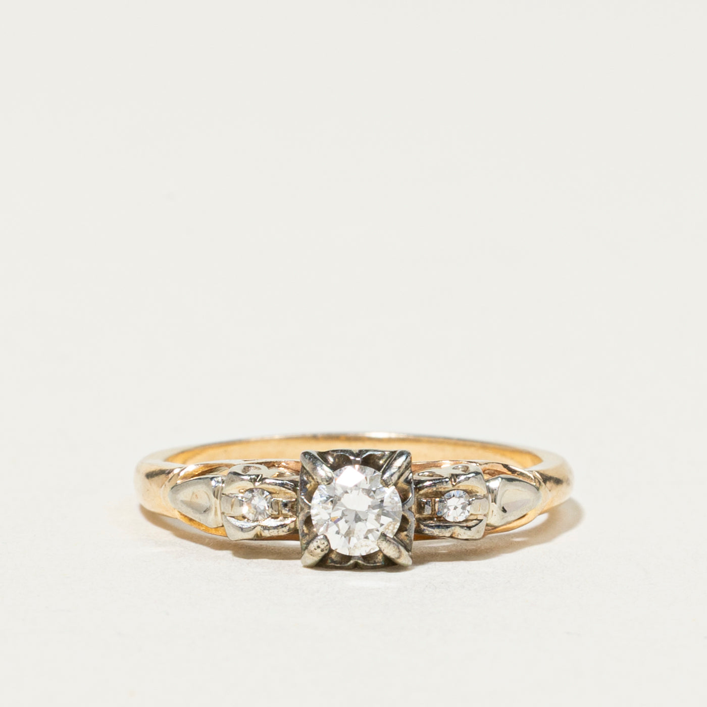 Two Tone Gold Diamond Textured Ring | 0.26ctw | SZ 6.75