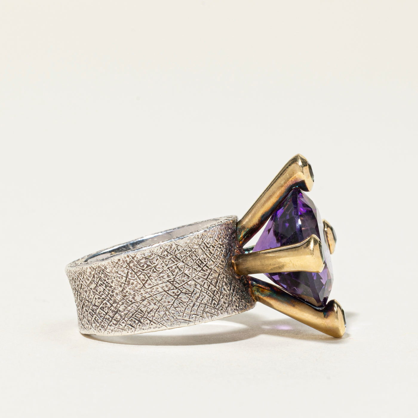 18k & Silver Amethyst & Peridot Cocktail Ring | 12.10ct, 0.14ct | SZ 8