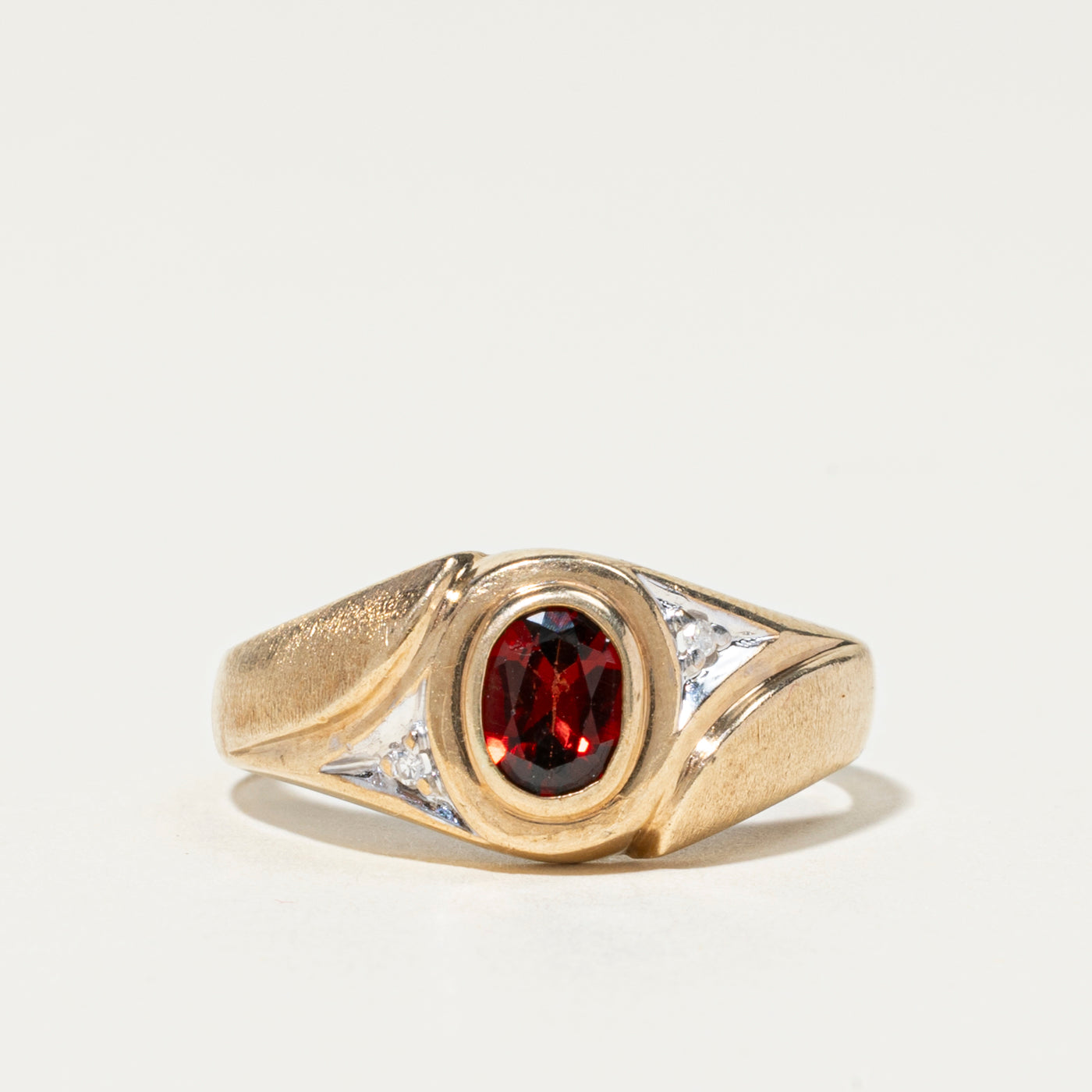 Bezel Set Garnet & Diamond Ring | 0.81ct, 0.02ct | SZ 10.75