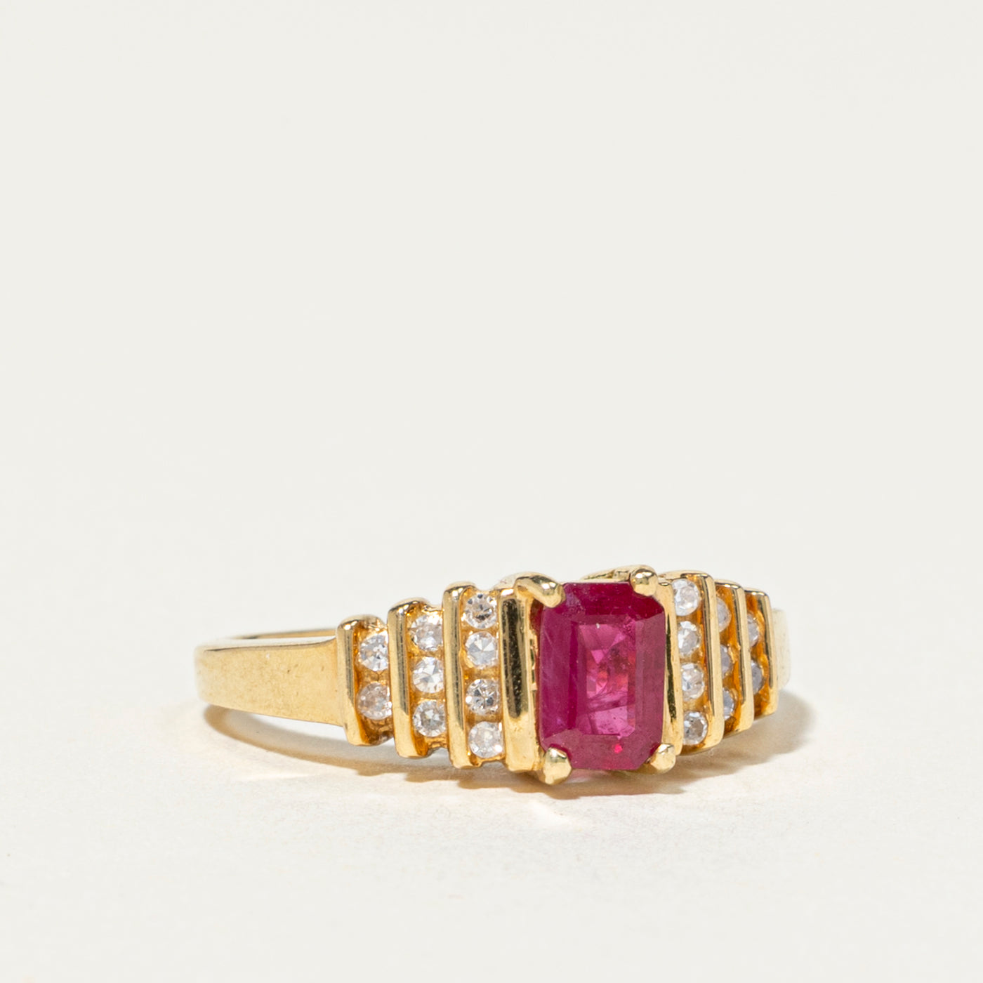 18k Basket Set Ruby & Diamond Ring | 0.63ct, 0.13ctw | SZ 4.75