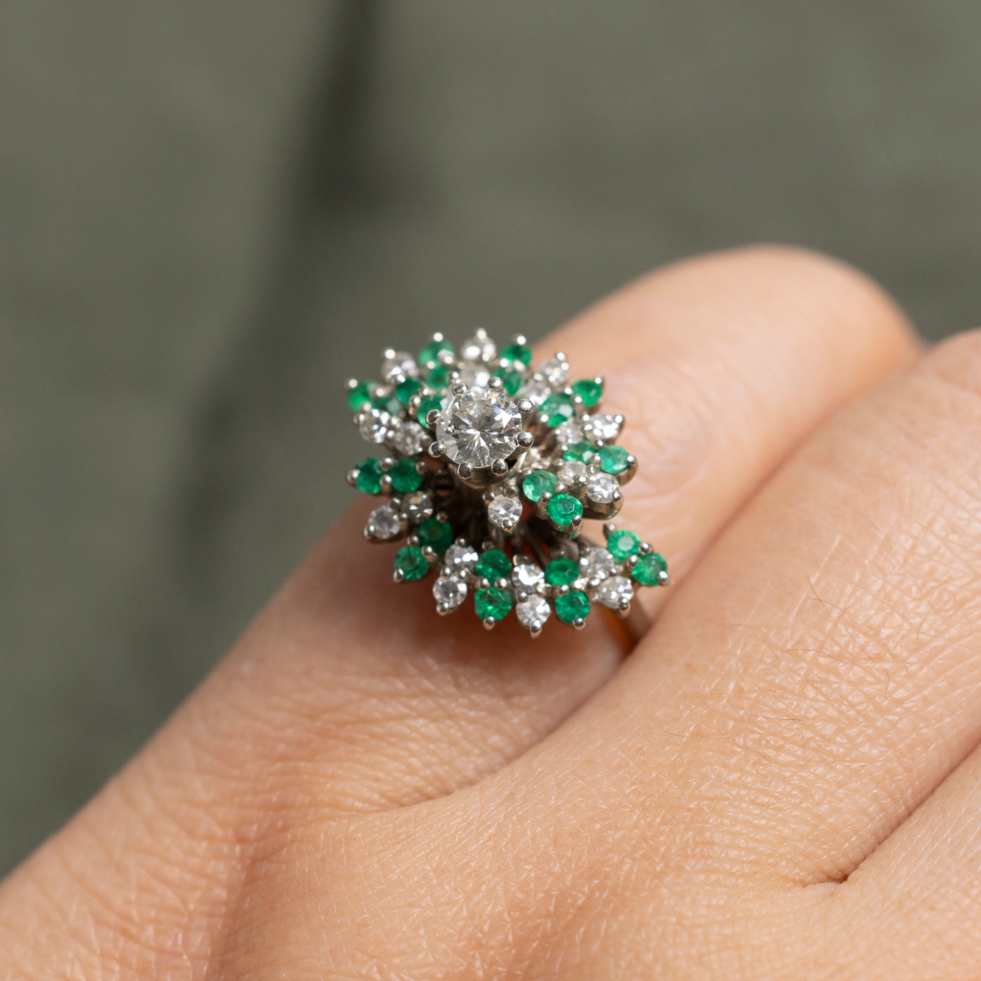 18k Diamond & Emerald Swirl Cocktail Ring | 0.63ctw, 0.43ctw | SZ 4.75