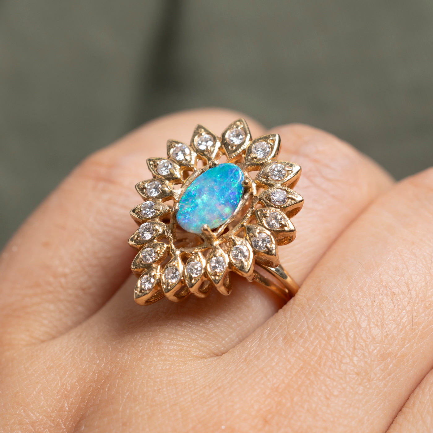 Semi-Black Opal & Diamond Cocktail Ring | 0.71ct, 0.50ctw | SZ 8.75