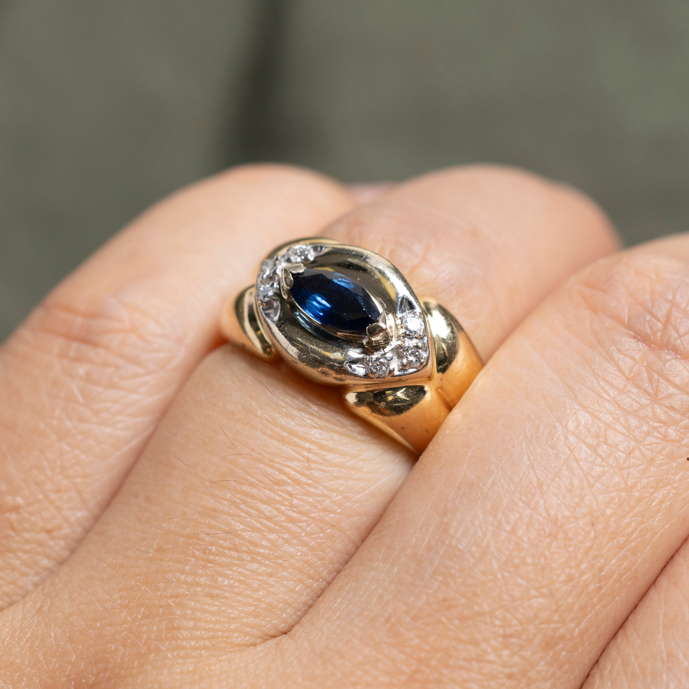 Marquise Cut Sapphire & Diamond Chunky Ring | 0.54ct, 0.08ctw | SZ 5.25