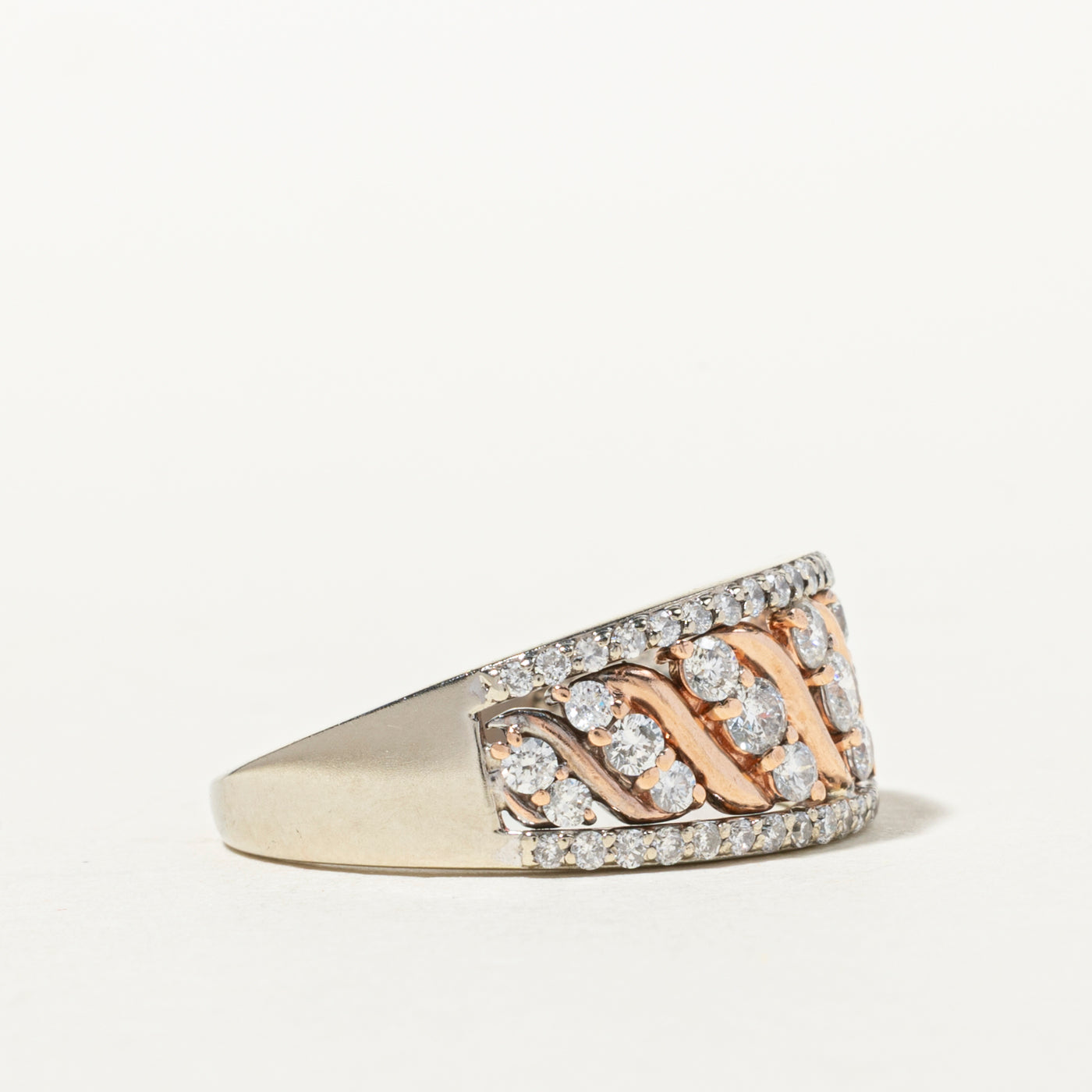 Two Tone Diagonal Diamond Wave Design Band | 1.11ctw | SZ 8