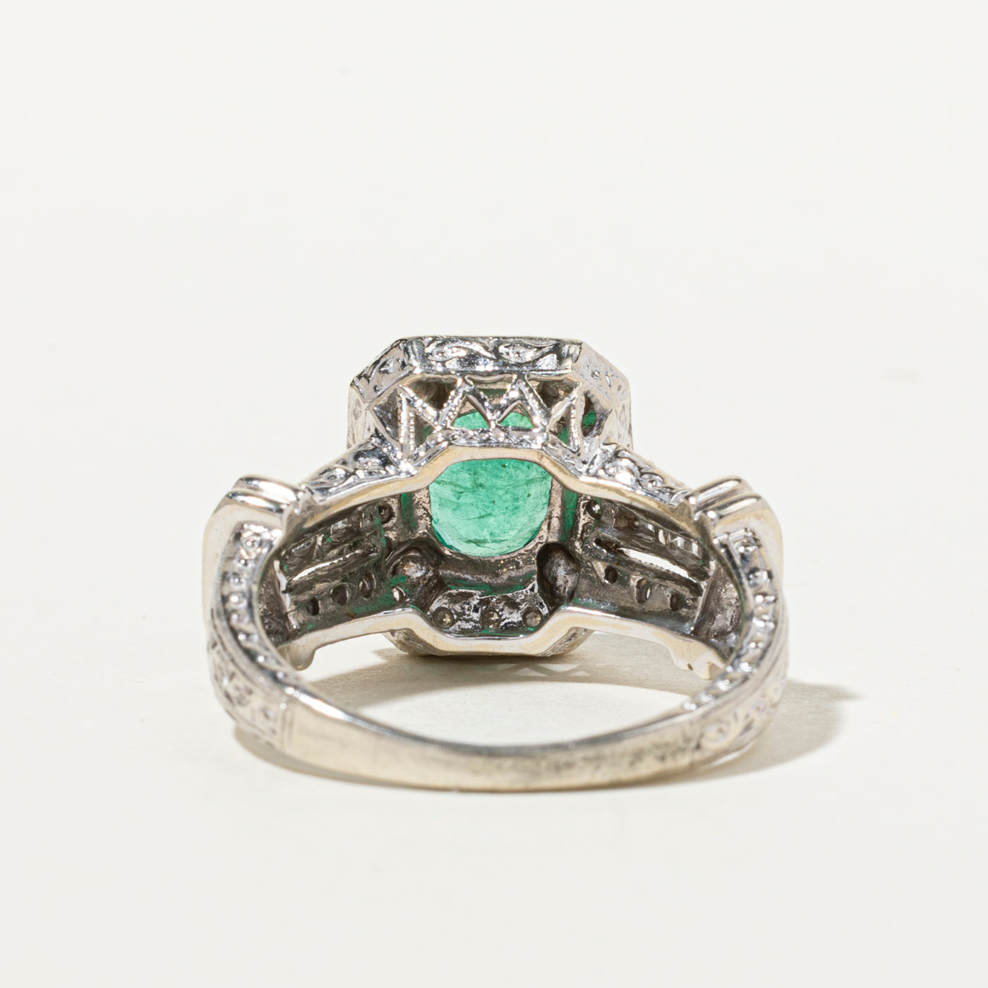 Oval Cut Emerald & Diamond Engraved Cocktail Ring | 0.98ct, 0.32ctw | SZ 8