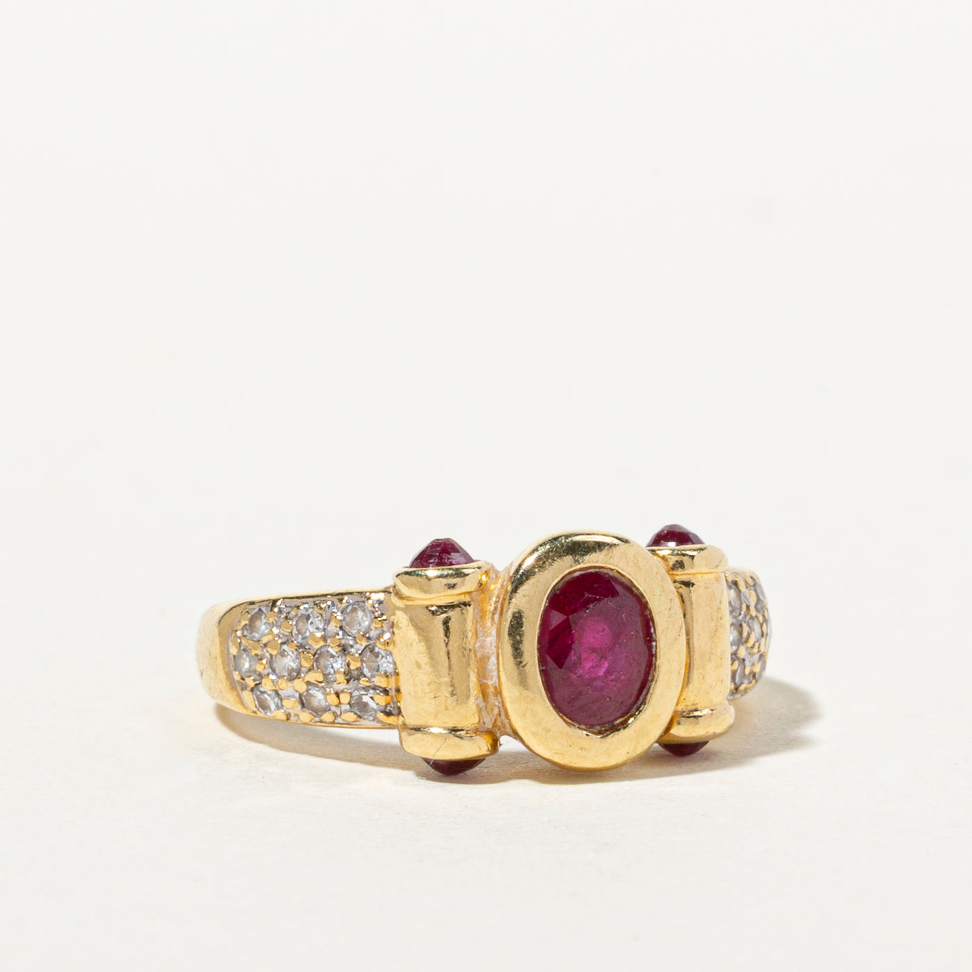 18k Bezel Set Oval Cut Ruby & Diamond Ring | 0.63ctw, 0.14ctw | SZ 2.75