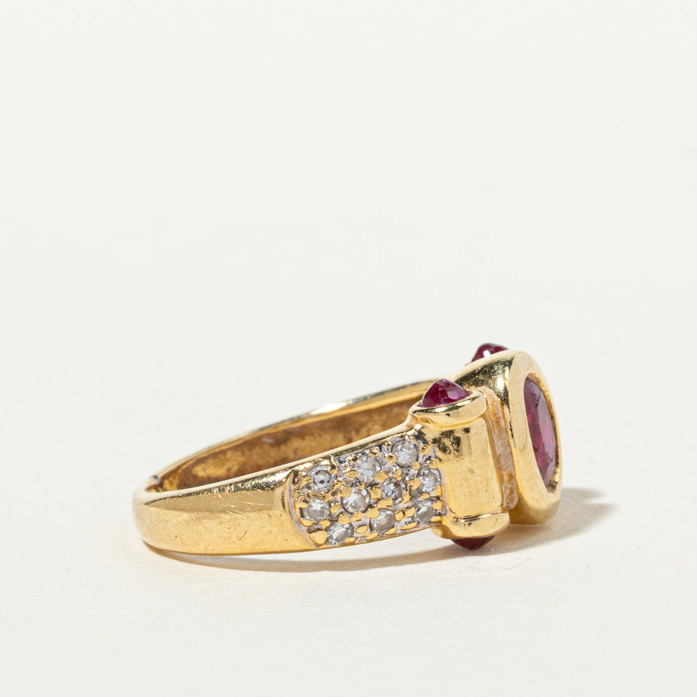 18k Bezel Set Oval Cut Ruby & Diamond Ring | 0.63ctw, 0.14ctw | SZ 2.75