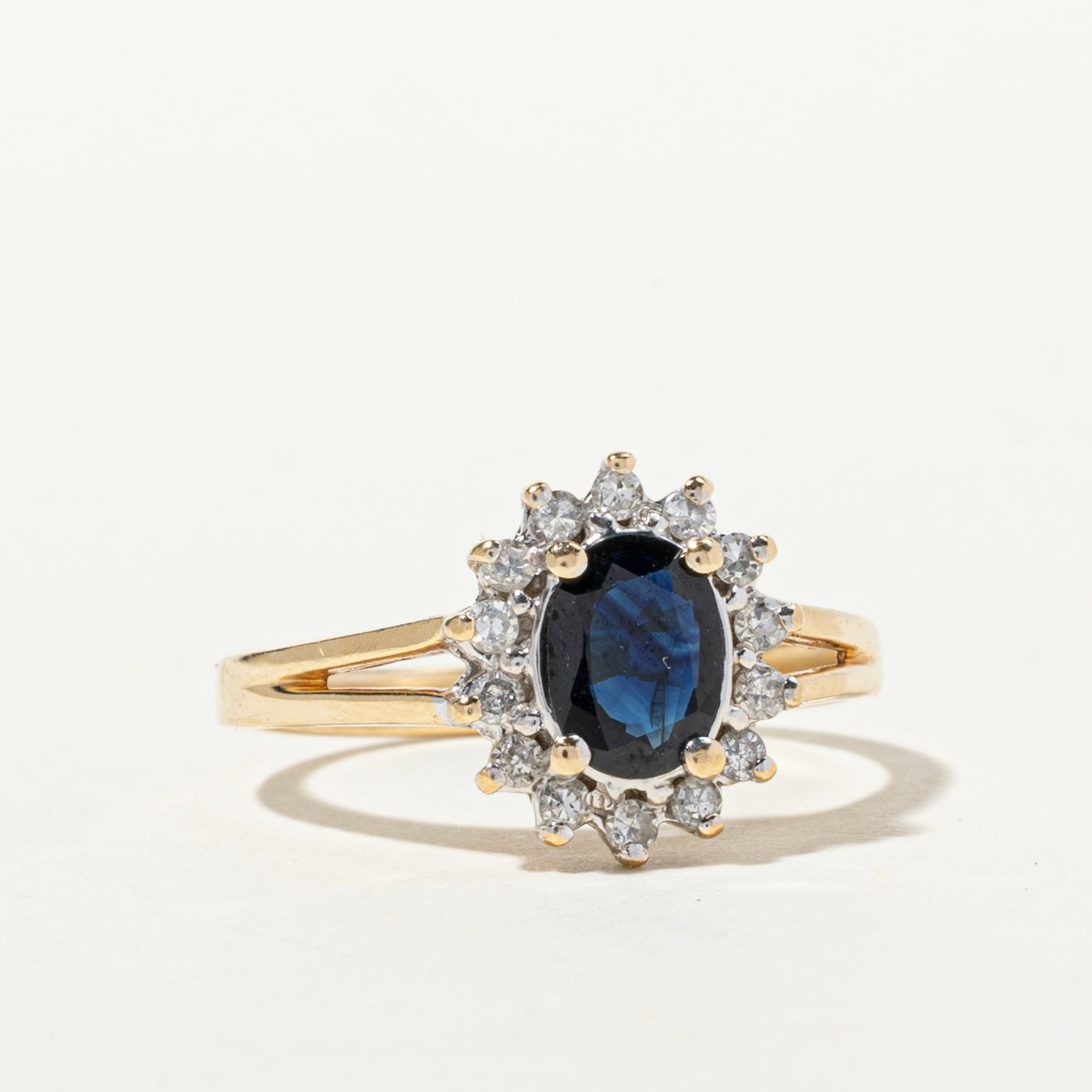 Oval Cut Sapphire & Diamond Petal Halo Ring | 0.67ct, 0.21ctw | SZ 7.5