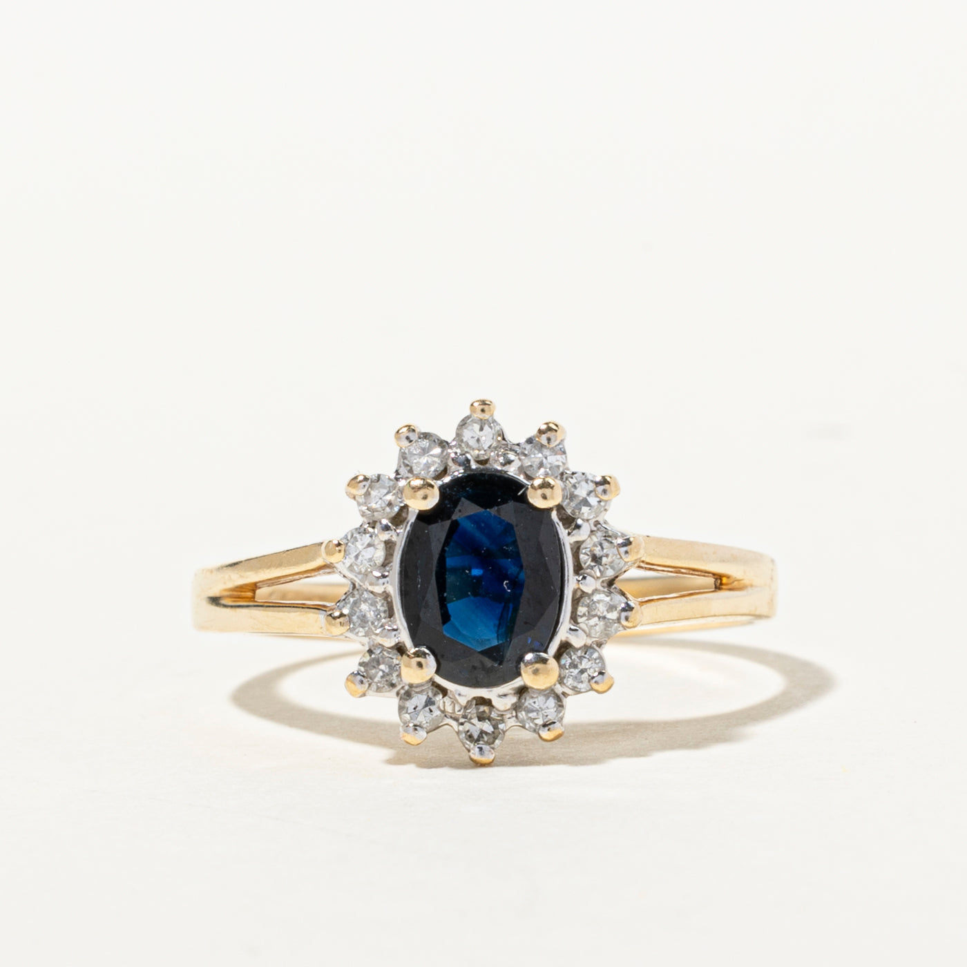 Oval Cut Sapphire & Diamond Petal Halo Ring | 0.67ct, 0.21ctw | SZ 7.5