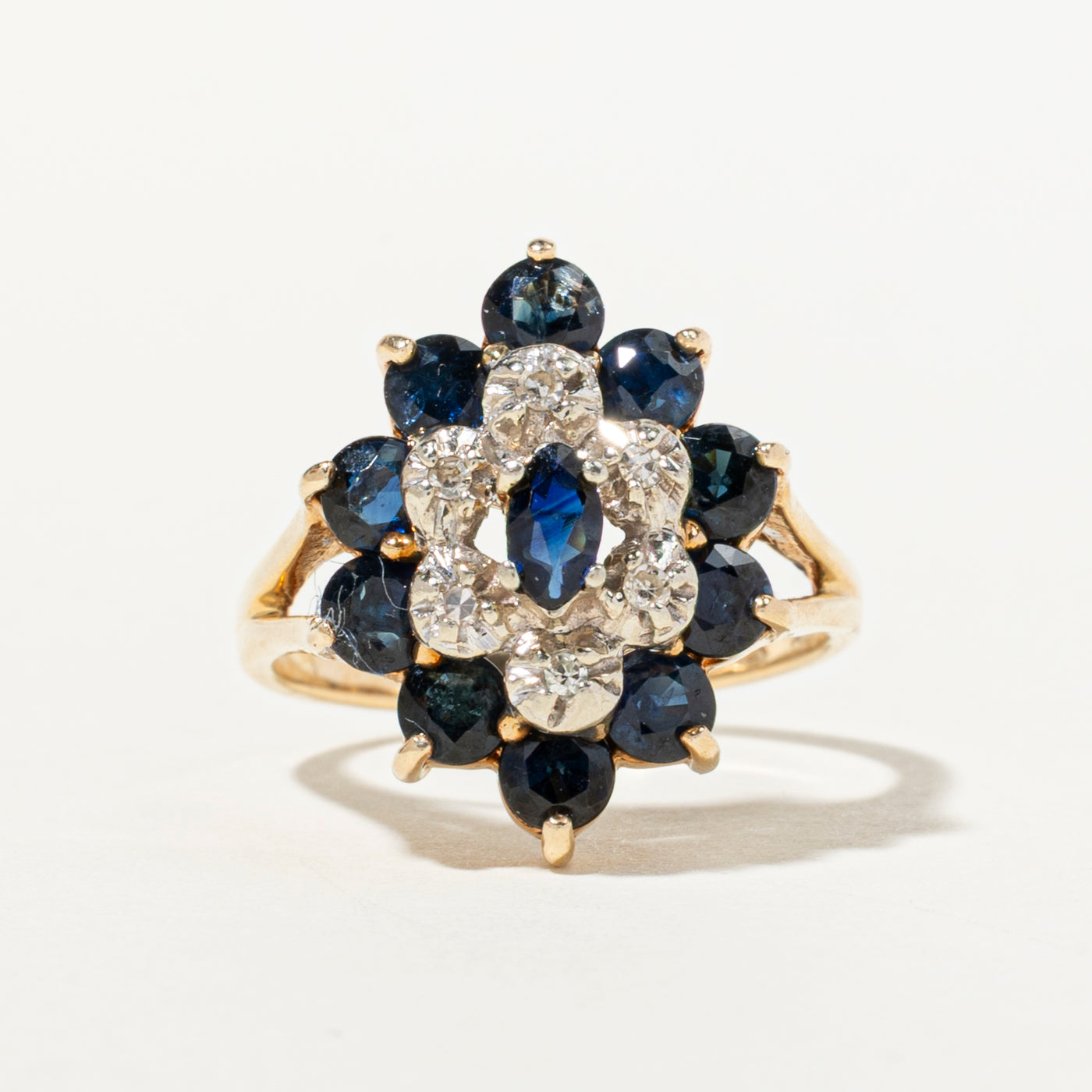 Multi Cut Sapphire & Diamond Petal Cocktail Ring | 2.29ctw, 0.06ctw | SZ 6.25