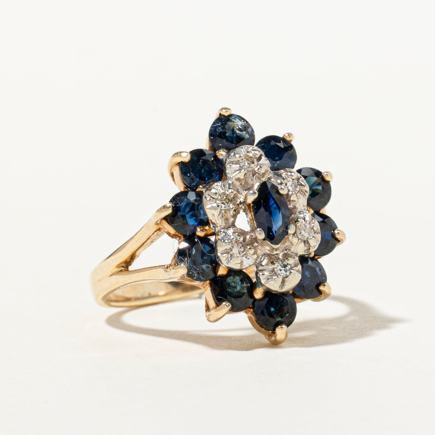 Multi Cut Sapphire & Diamond Petal Cocktail Ring | 2.29ctw, 0.06ctw | SZ 6.25
