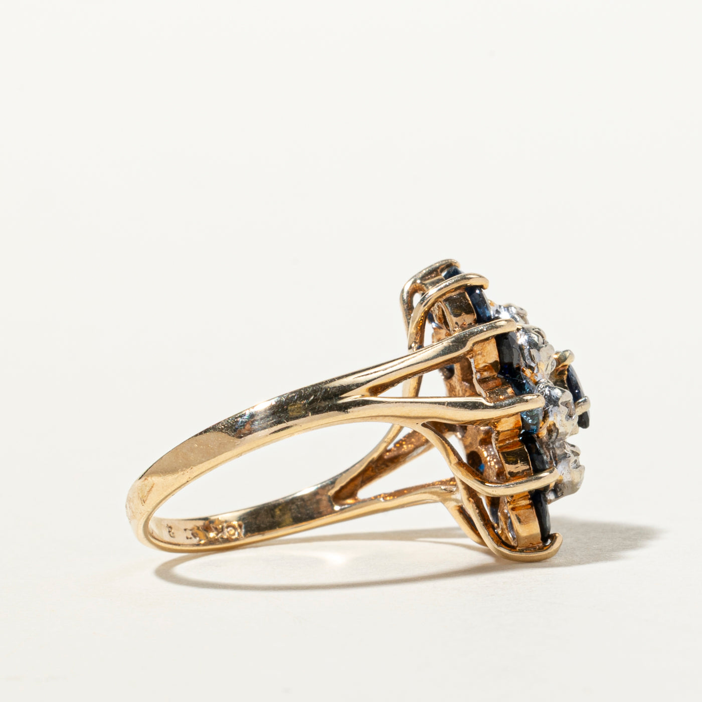 Multi Cut Sapphire & Diamond Petal Cocktail Ring | 2.29ctw, 0.06ctw | SZ 6.25