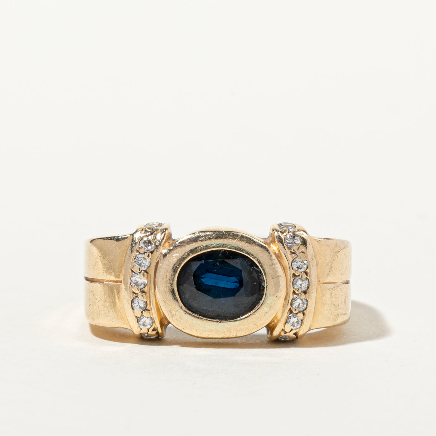 East West Bezel Set Sapphire & Diamond Ring | 1.24ct, 0.24ctw | SZ 10.5
