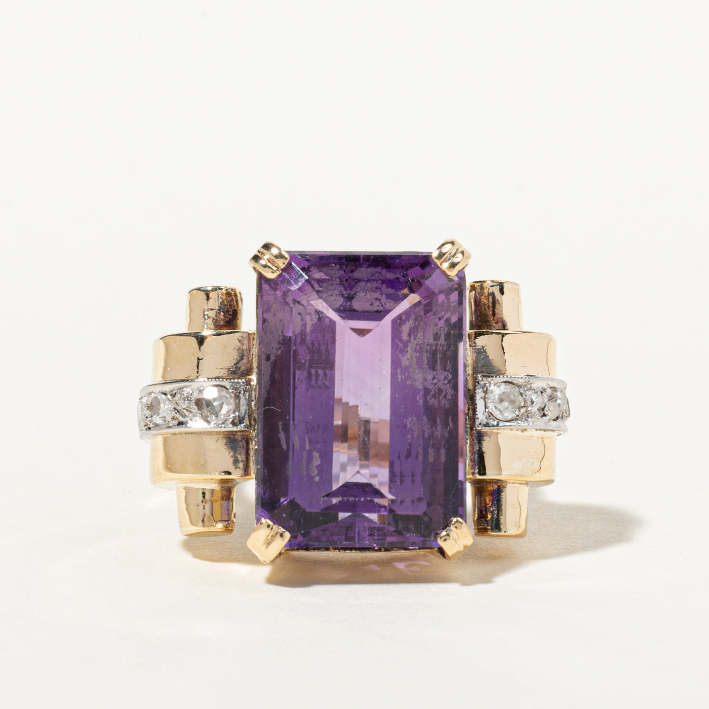 18k Amethyst & Rose Cut Diamond Cocktail Ring | 15.89ct, 0.18ctw | SZ 5.5