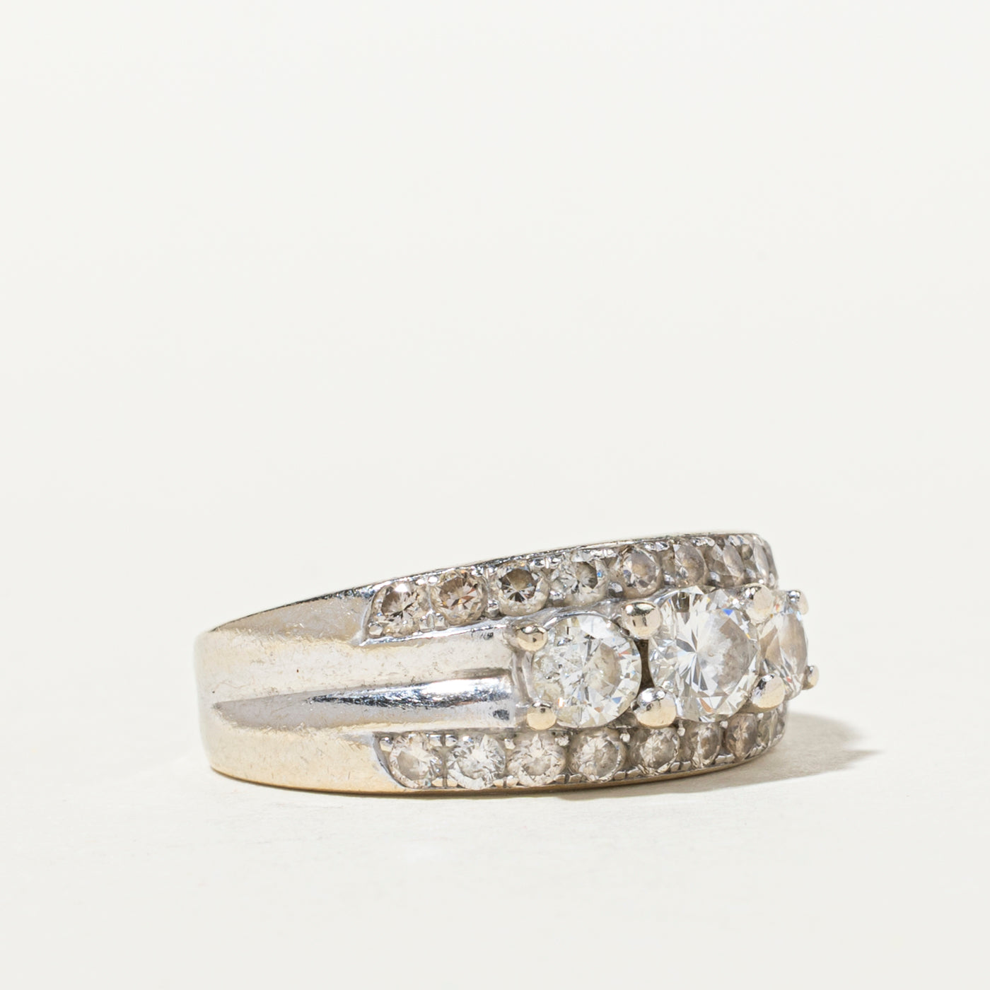 White Gold Three Stone Diamond Accented Band | 1.36ctw | SZ 6.5