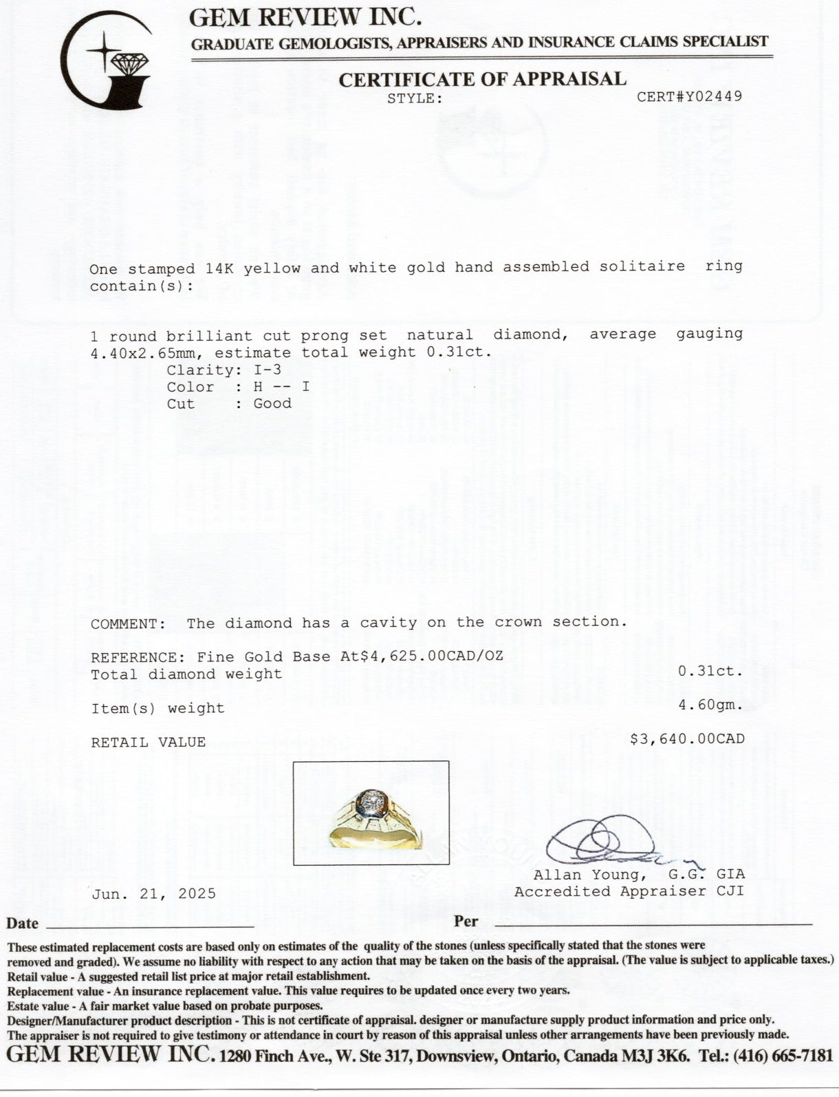 Two Tone Solitaire Diamond Ring | 0.31ct | SZ 8.5