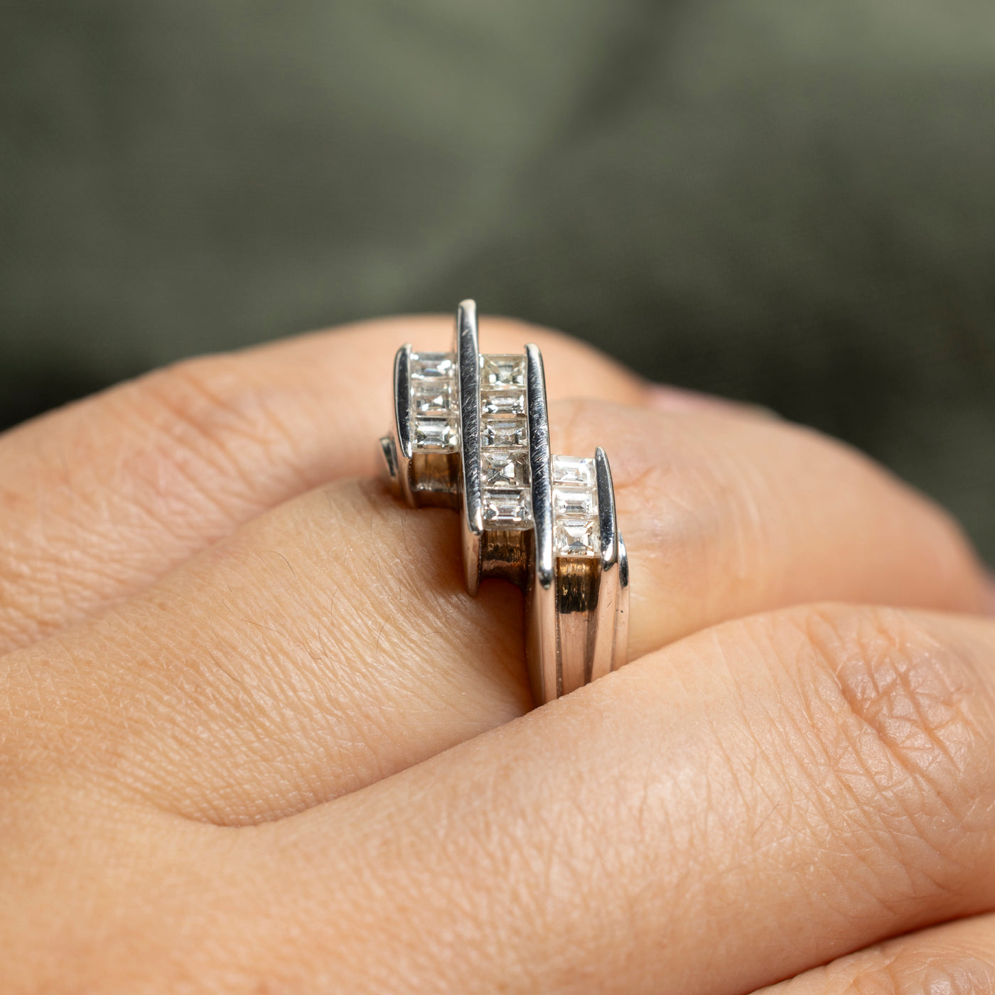 Square Cut Diamond Diagonal Column Ring | 0.76ctw | SZ 5