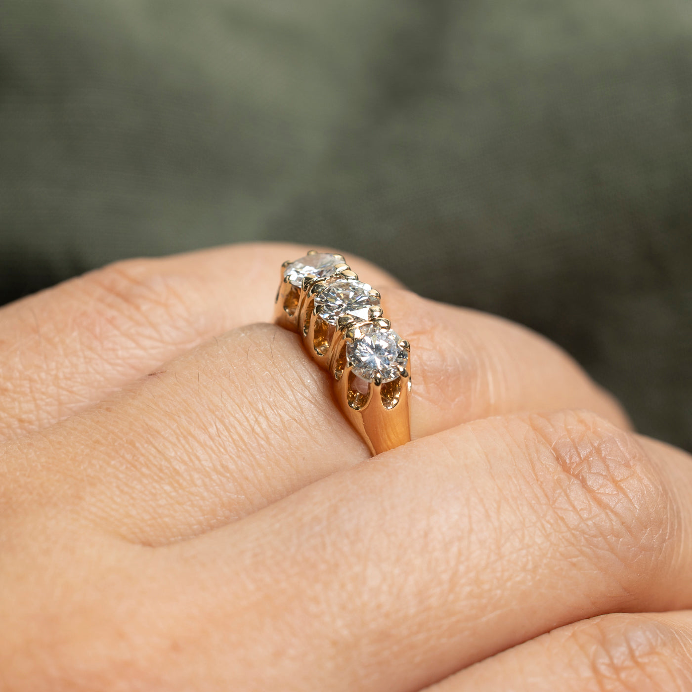 Belcher Set Three Stone Diamond Ring | 1.27ctw | SZ 5.5