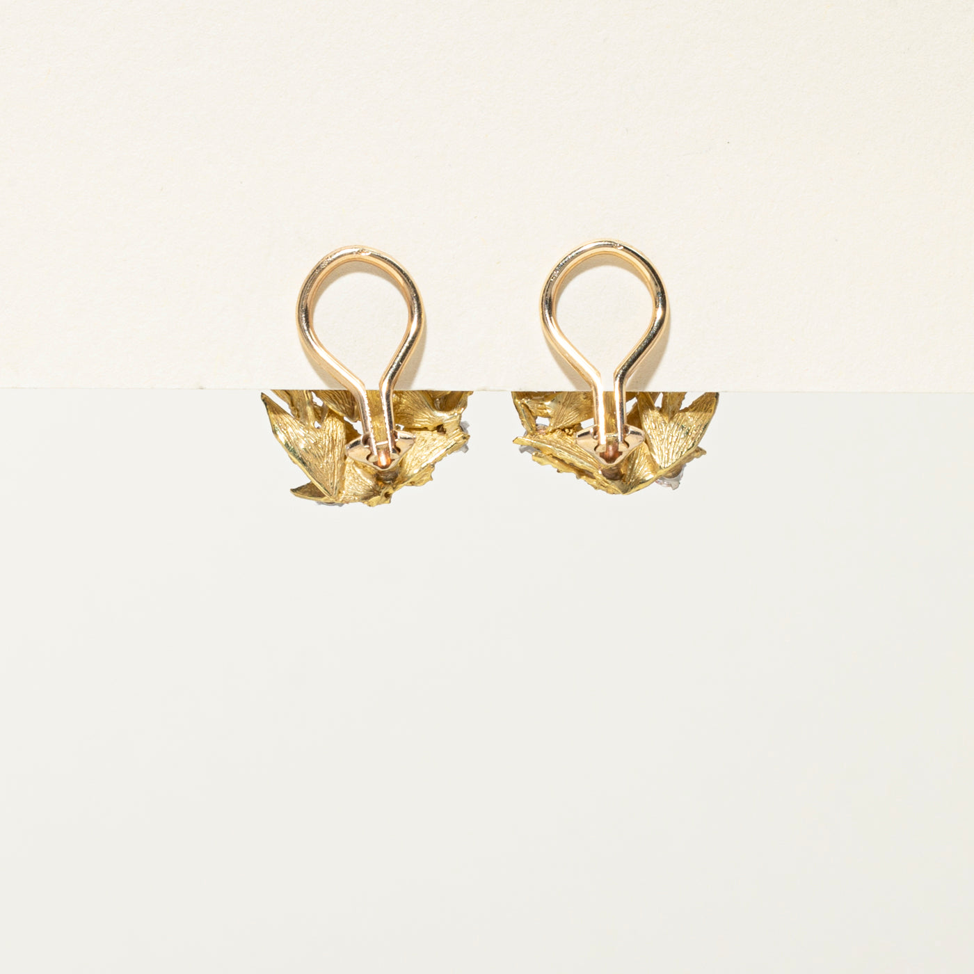 18k Diamond Textured Leaf Clip On Earrings | 0.42ctw