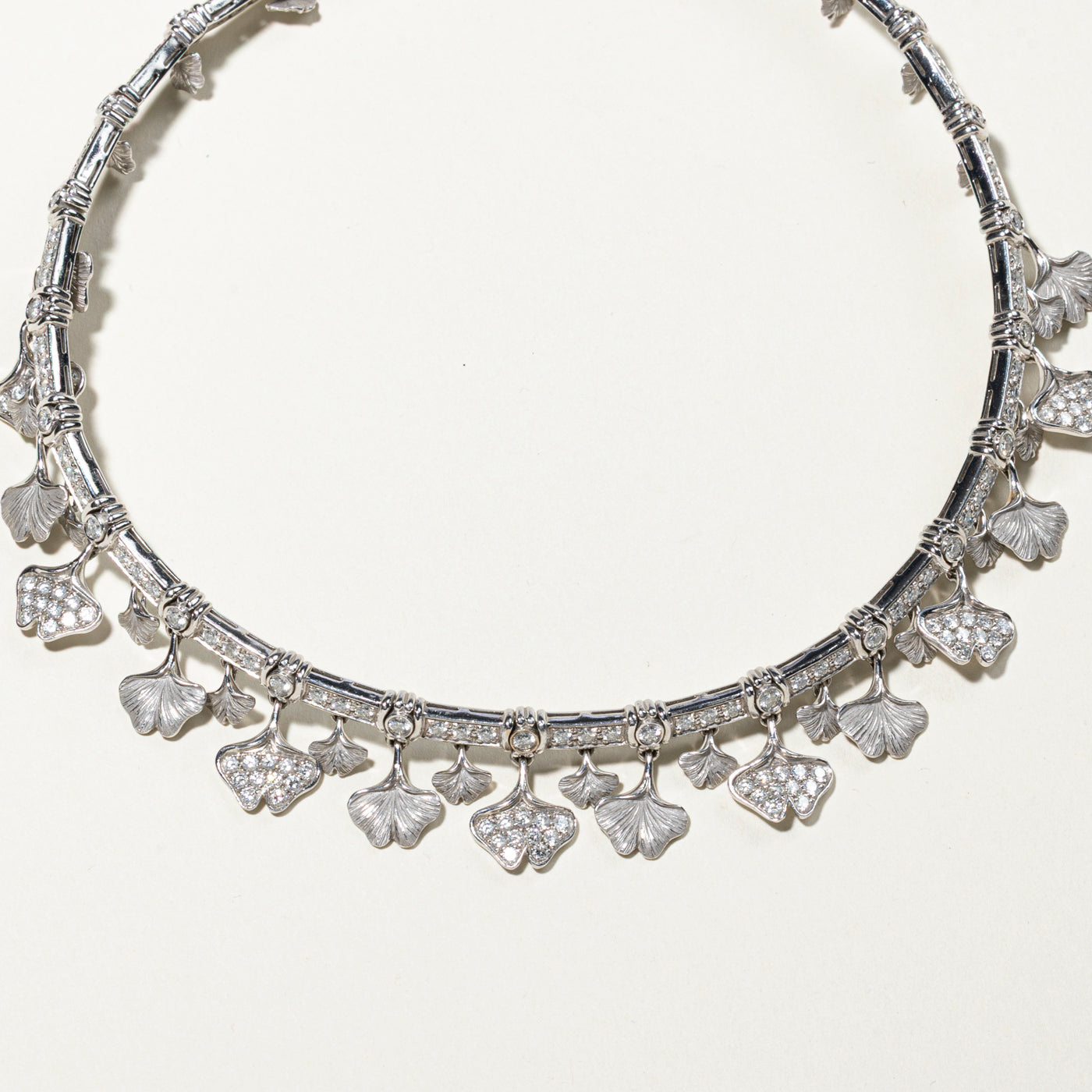 18k Gold Foliate Motif Diamond Collar Necklace | 6.49ctw