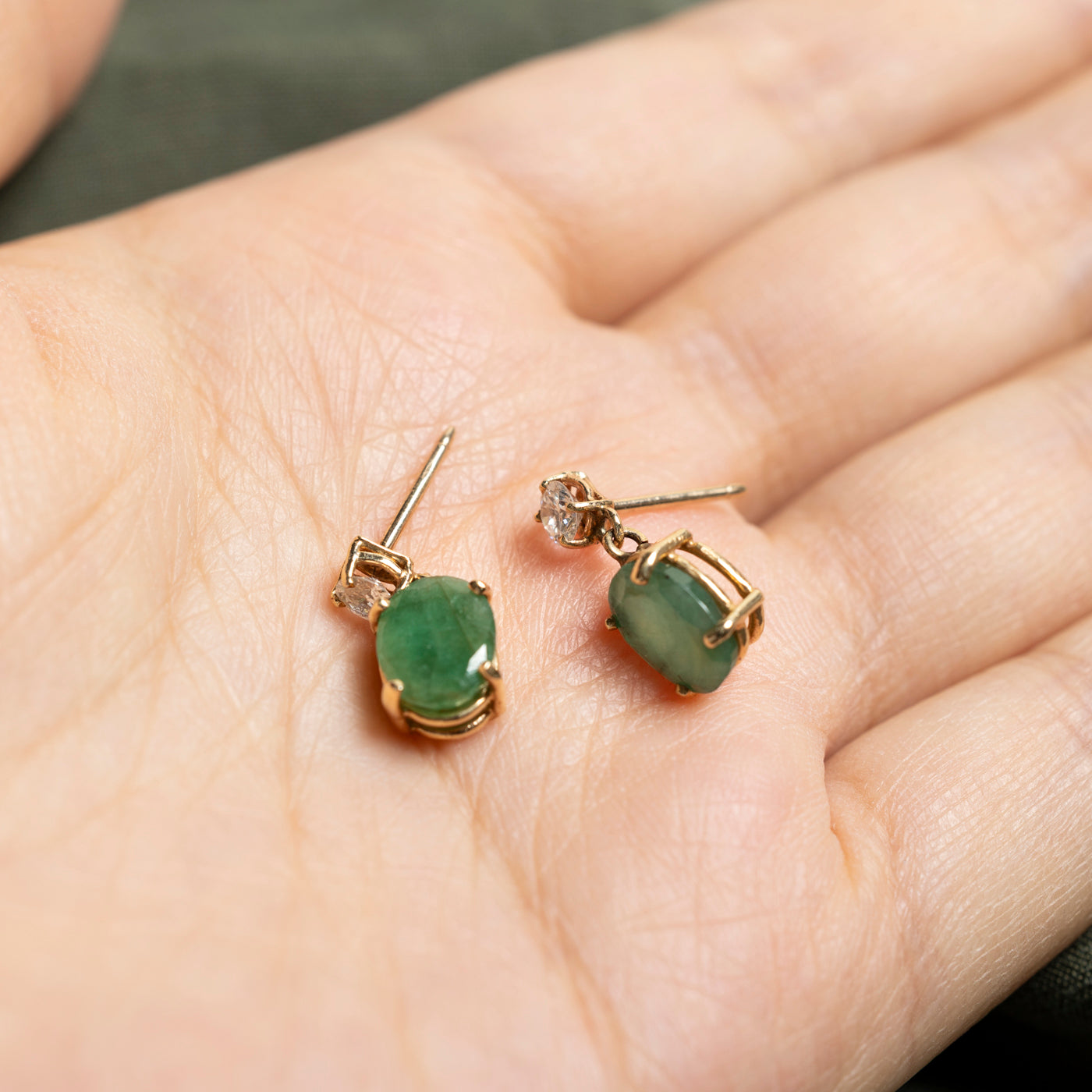 Oval Cut Emerald & Diamond Studs | 1.63ctw, 0.43ctw